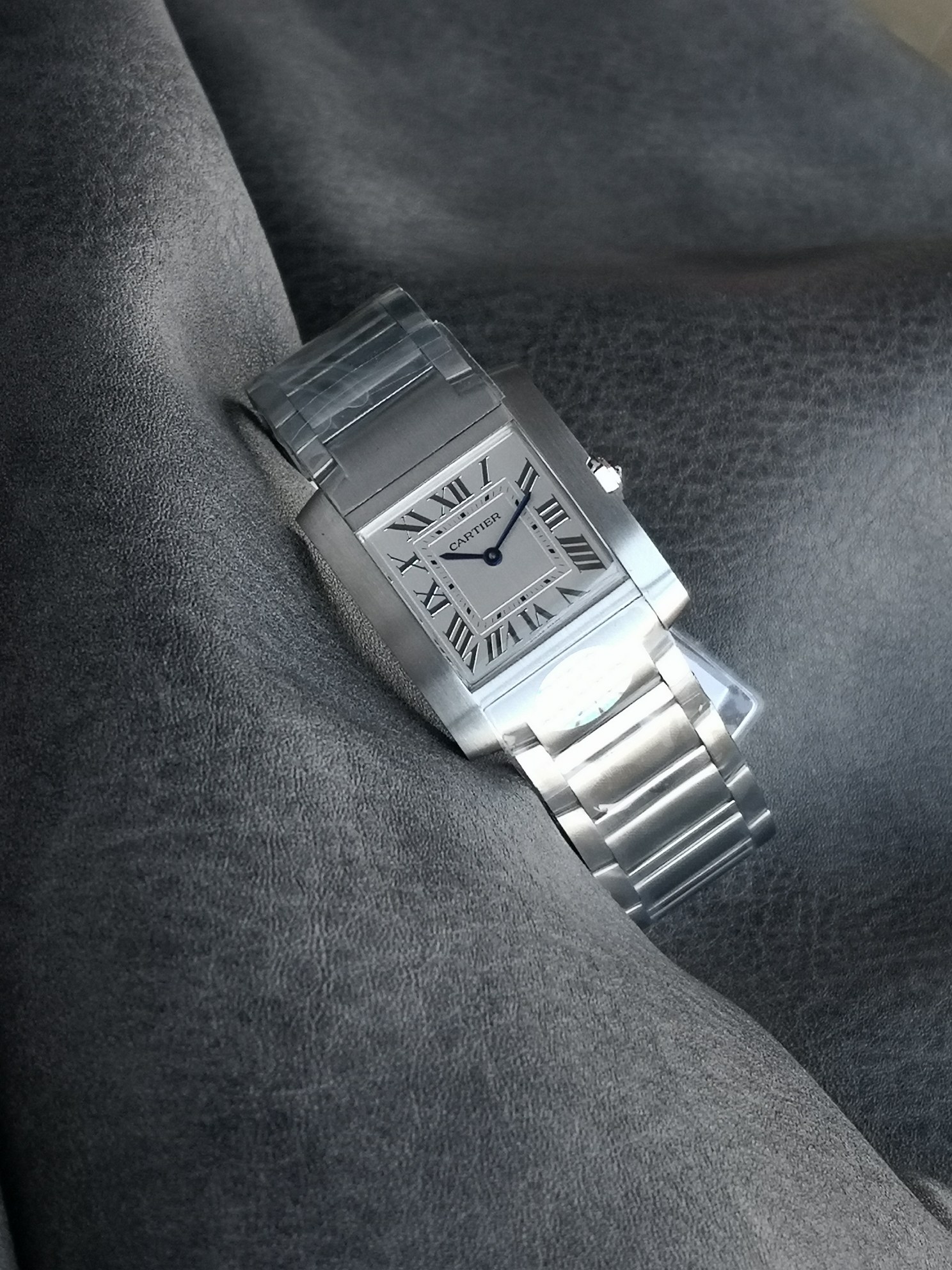 까르띠에 탱크 5 S공장 쿼츠 무브먼트 블루 화이트 스틸밴드 레플리카 42733 Cartier 상세 이미지 5