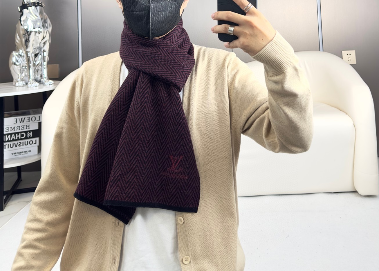 LV路易威登100%针织羊绒经典条纹编织围巾
