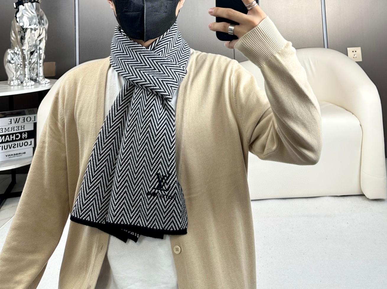 LV路易威登100%针织羊绒经典条纹编织围巾