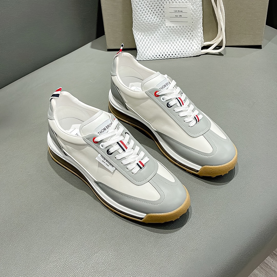 “THOM BROWNE White Sneakers with Cow Skin Liner from Early Fall Collection – Size 38-44, $936” - 图片 1