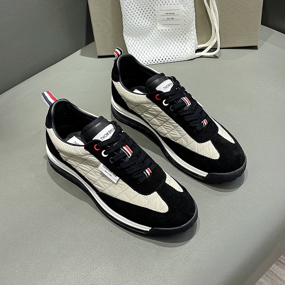 THOM BROWNE Black Almond-Weaved Sneaker with Calf Skin Liner from Early Fall Series