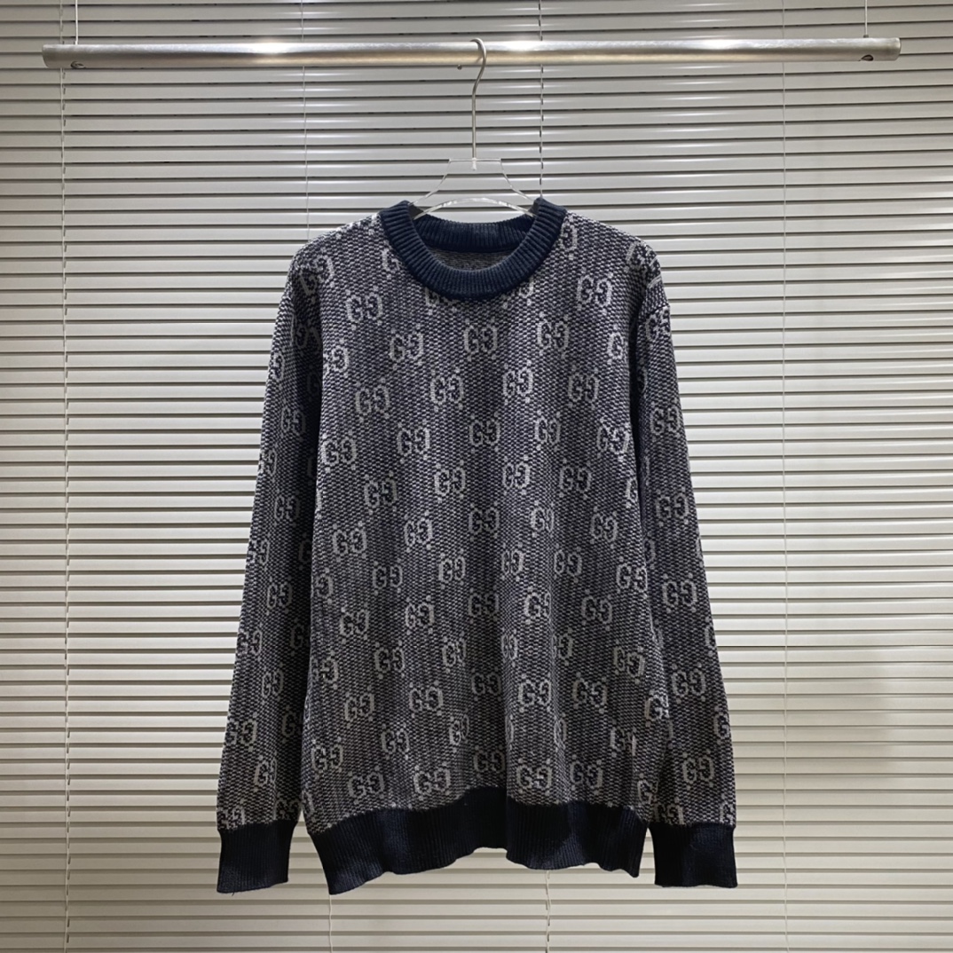 Suéter de cuello redondo de punto jacquard con doble G conectado en todo el cuerpo GU Gujia, colores: marrón, verde, az…