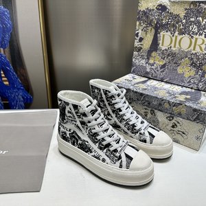 Dior Sneakers Canvas Shoes Orange Embroidery Canvas Cotton PU Sheepskin TPU Oblique High Tops