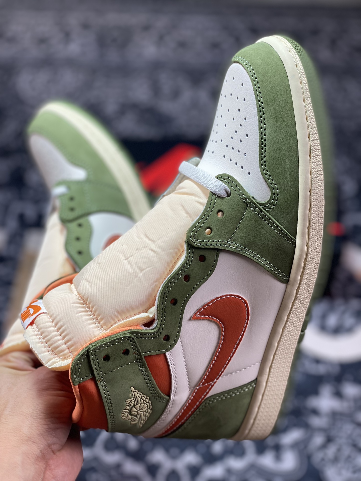 Original Air Jordan AJ1 Retro High White Green Orange FB99343-000