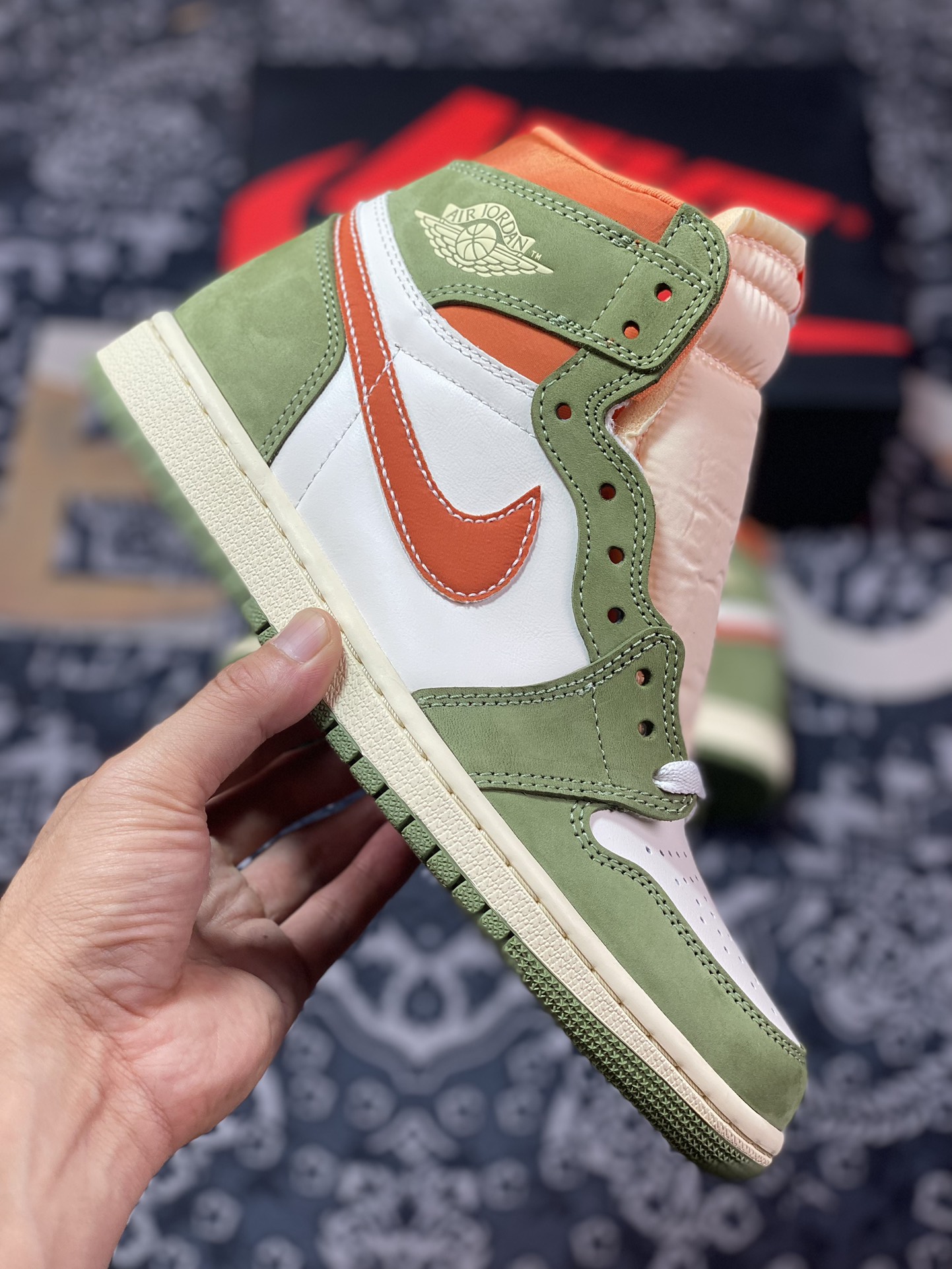 Original Air Jordan AJ1 Retro High White Green Orange FB99343-000