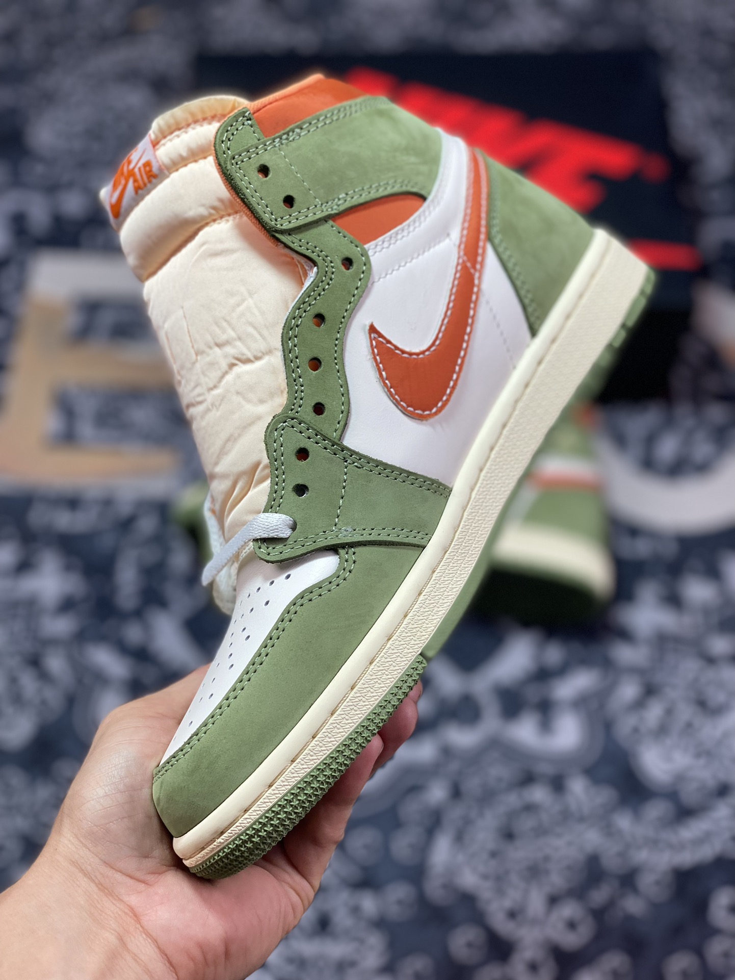 Original Air Jordan AJ1 Retro High White Green Orange FB99343-000