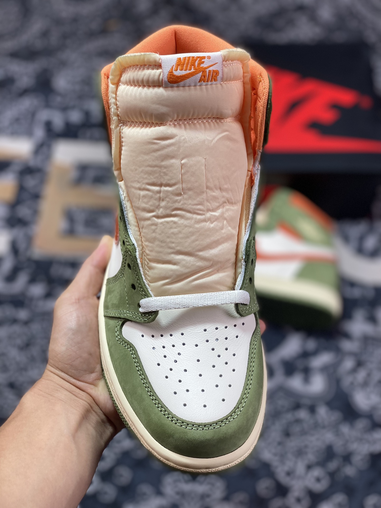 Original Air Jordan AJ1 Retro High White Green Orange FB99343-000