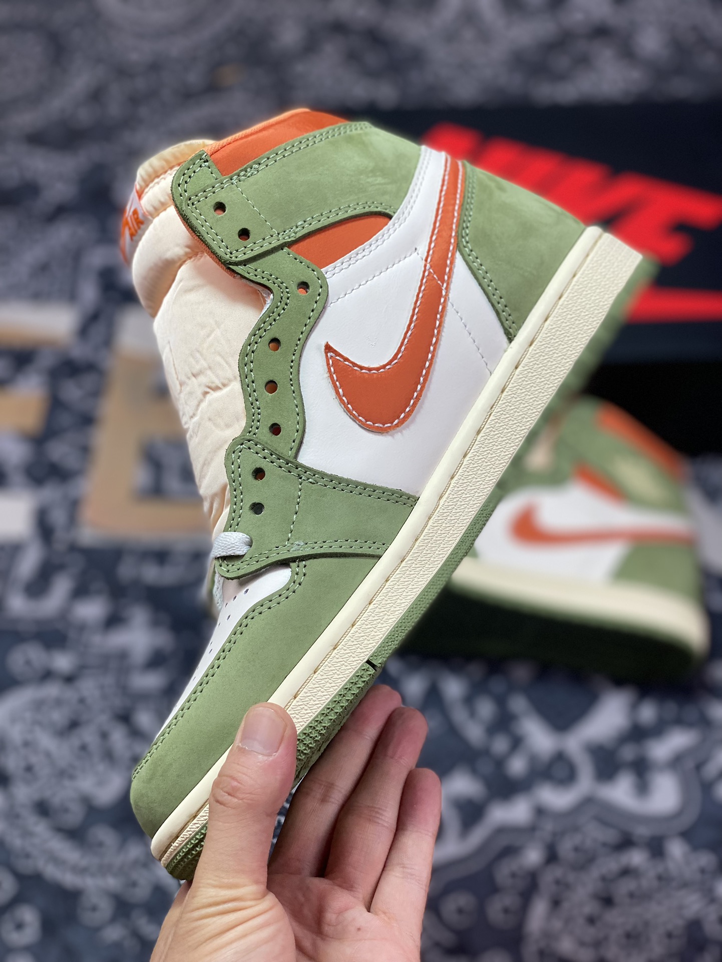 Original Air Jordan AJ1 Retro High White Green Orange FB99343-000