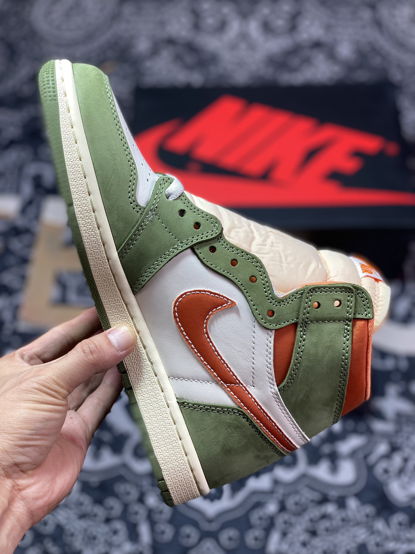 Original Air Jordan AJ1 Retro High White Green Orange FB99343-000