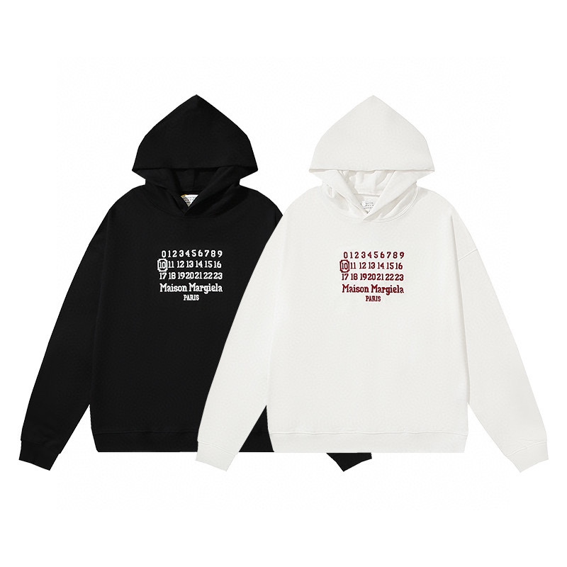 Luxe pas cher
 Maison Margiela Vêtements Sweats À Capuche Noir Blanc Broderie de fleurs Top à capuche