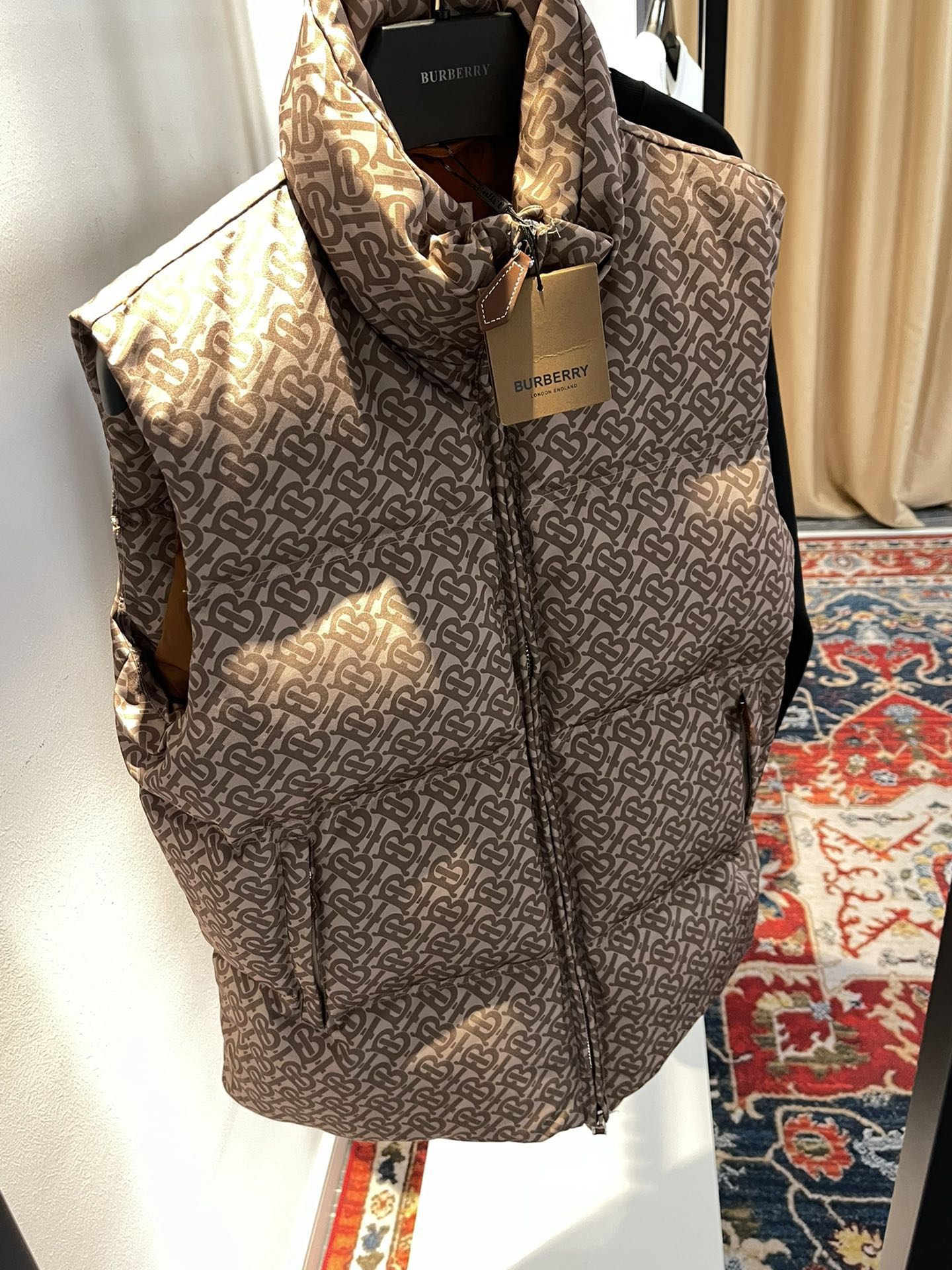 Guangzhou high-version Burberry printed down vest, 220g 90% white goose down, sizes S-XL.-Big cat