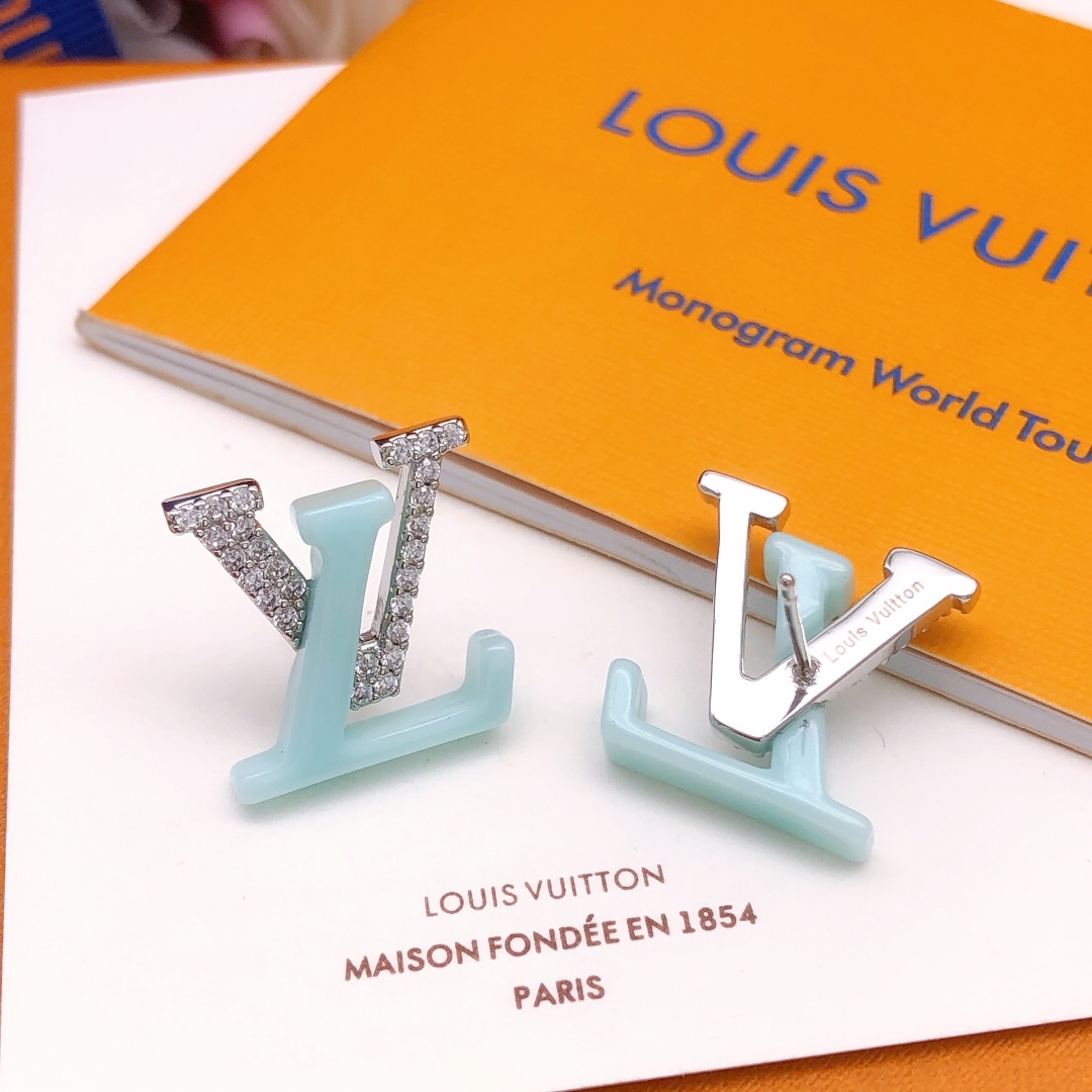 Louis Vuitton Jewelry Earring Blue Yellow Set With Diamonds Brass Resin