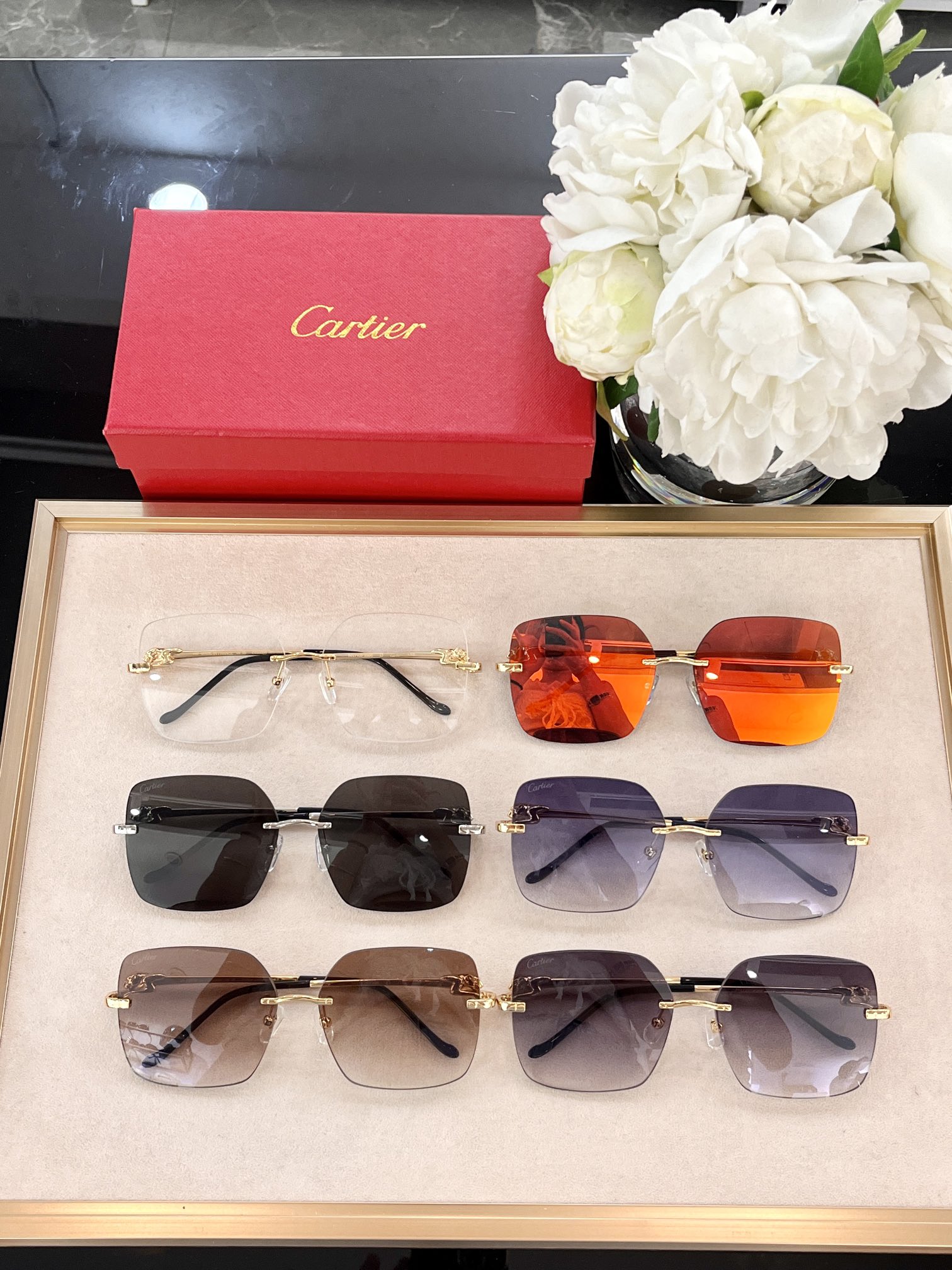 CARTIER*18K金灿灿豹子装饰镜柄CT0359SSIZE:60口15-145️