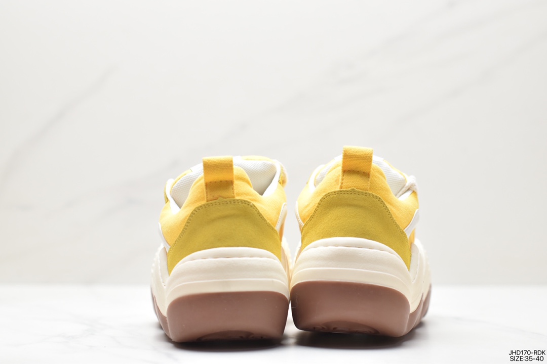 Heyday Triple Wavy Low Big Wave Series Low-top Thick-soled Daddy Style Thick-cut Bread Canvas Sneakers ”Canvas Old Yellow and White Wave” HD22X04Y