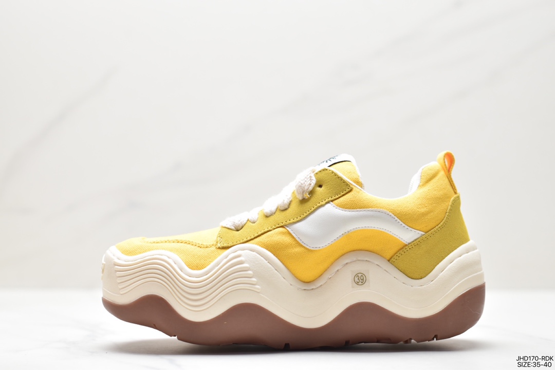 Heyday Triple Wavy Low Big Wave Series Low-top Thick-soled Daddy Style Thick-cut Bread Canvas Sneakers ”Canvas Old Yellow and White Wave” HD22X04Y