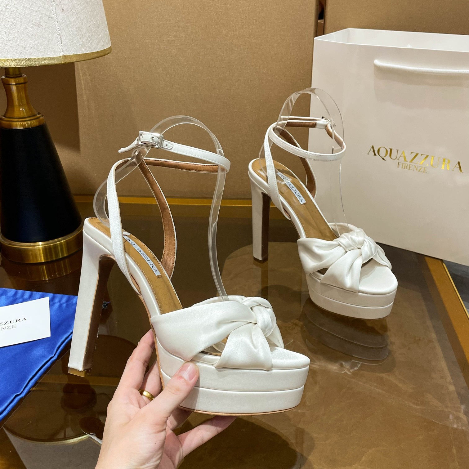 Aquazzura White Knot Platform Sandals