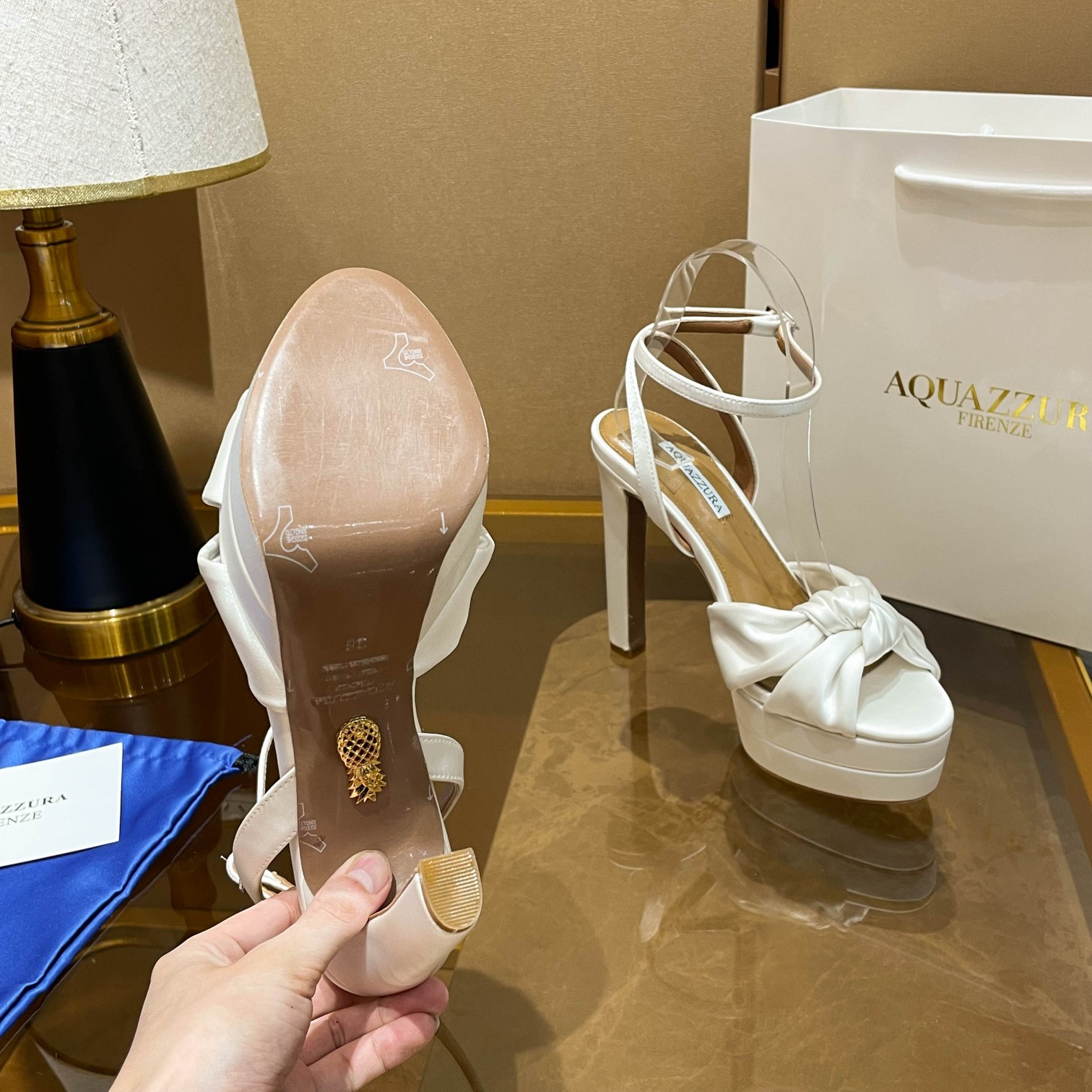 Aquazzura White Knot Platform Sandals