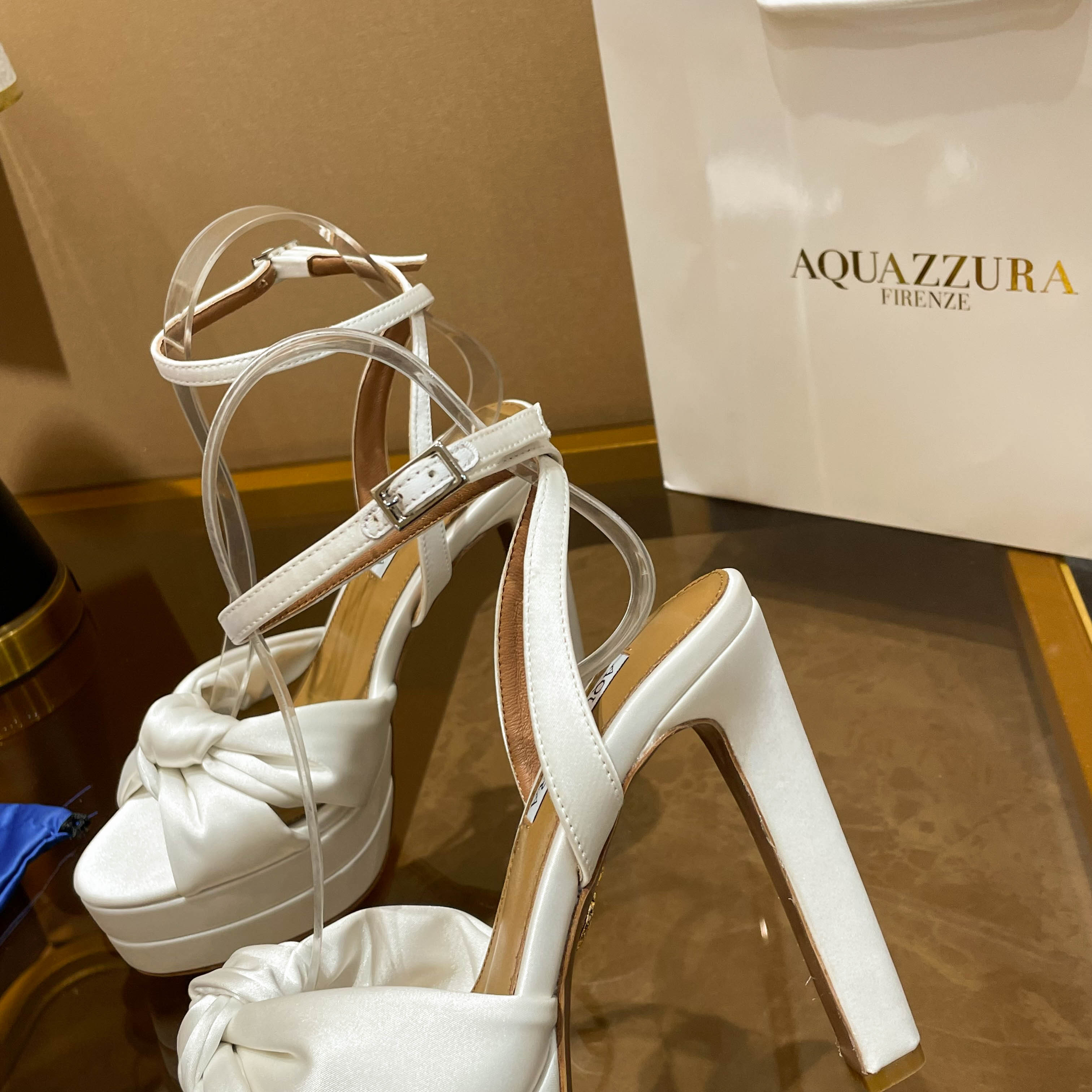 Aquazzura White Knot Platform Sandals