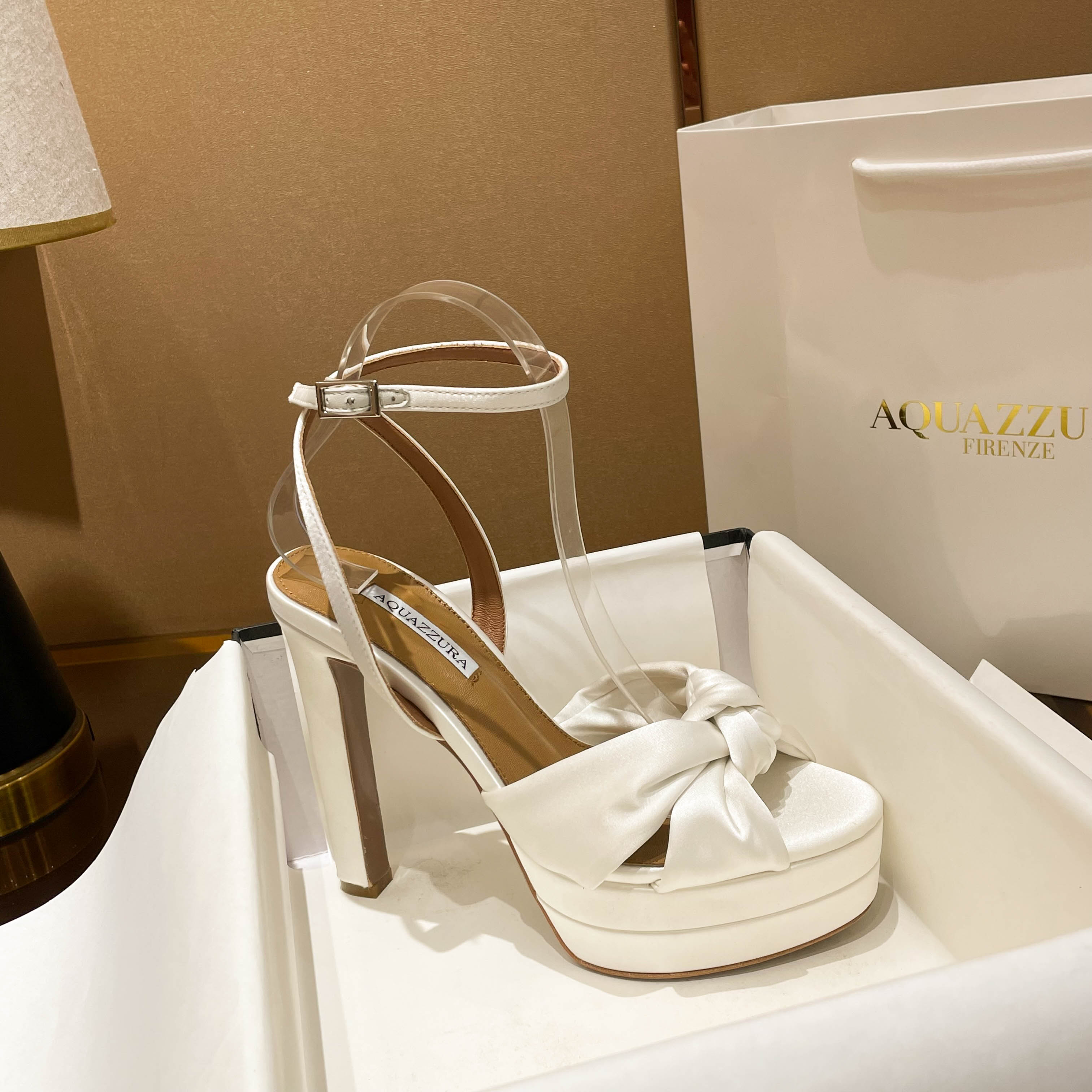 Aquazzura White Knot Platform Sandals
