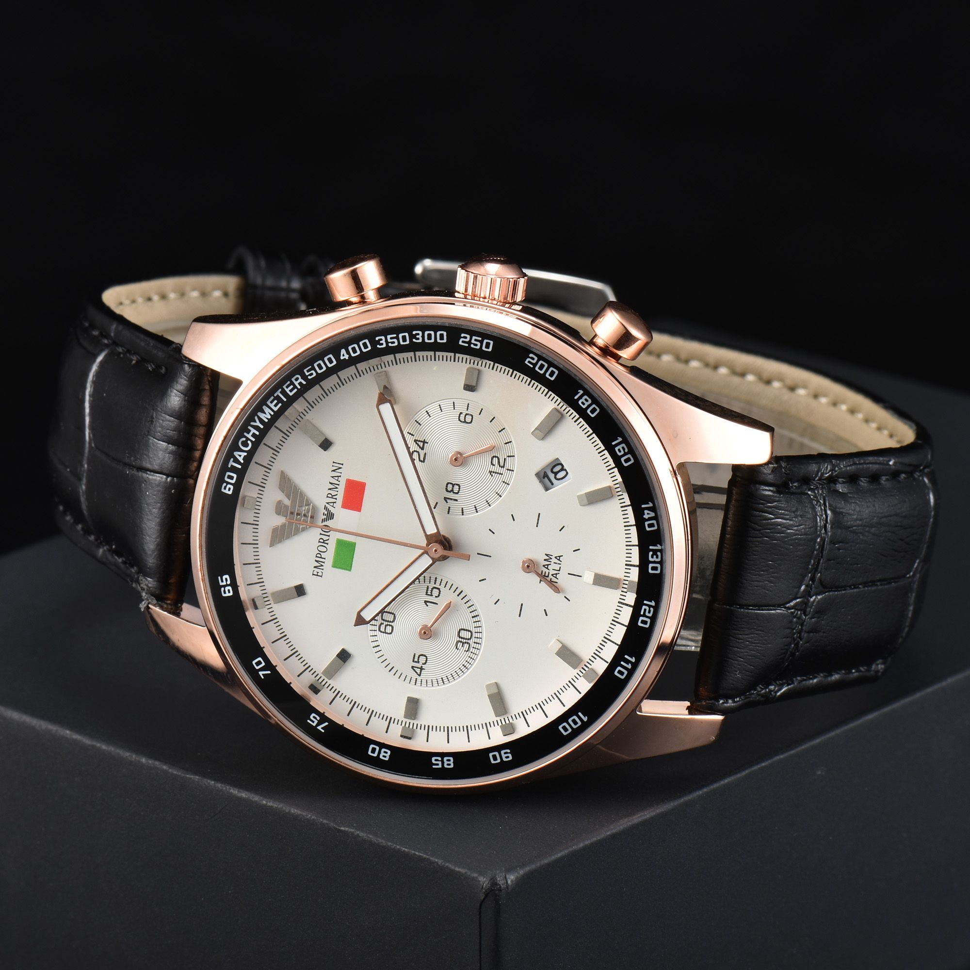 Armani Amani Multi-Purpose Three-Eye Watch with Quartz Core and Real Skin Belt - 图片 2