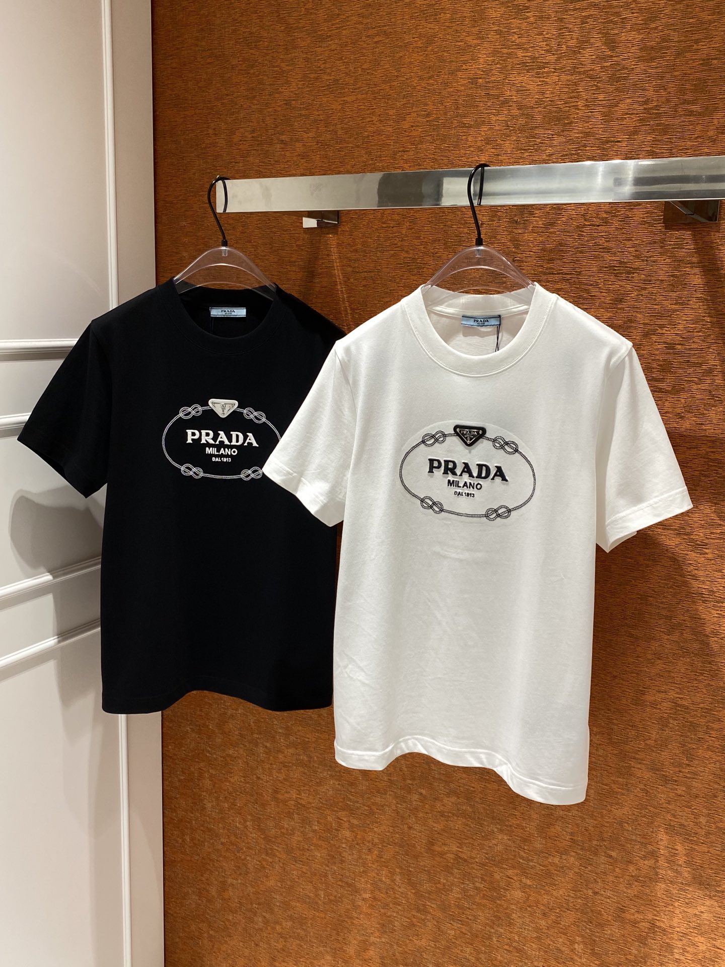Prada Clothing T-Shirt Best Capucines Replica
 Black White Embroidery Unisex Combed Cotton Summer Collection Short Sleeve
