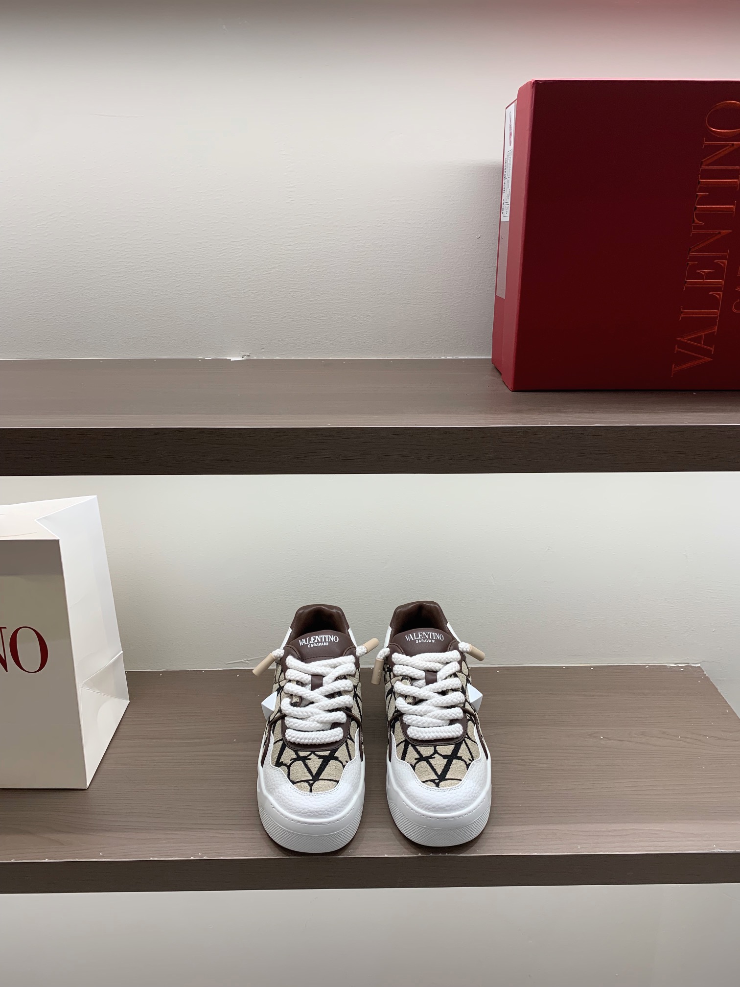Valentino Sneakers White Leather Studded Lace-Up