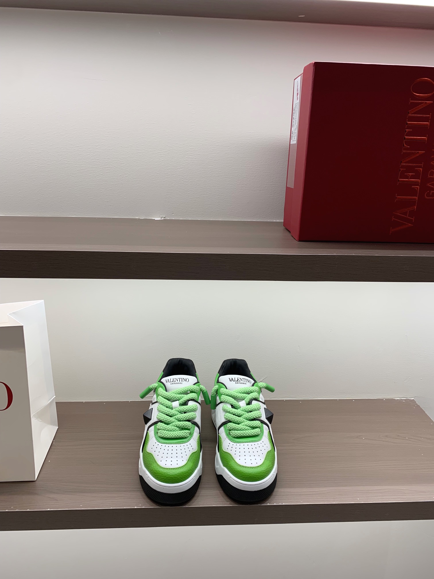 Valentino sneakers white green leather studs