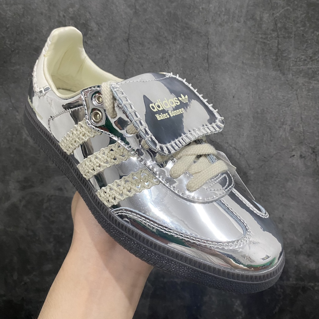 [Pure original] Wales Bonner x AD Originals Samba Classic ”Silver Metallic” Samba series gentleman German training football style all-match low-top casual sports shoes ”mirror silver beige caramel bottom” IG8181