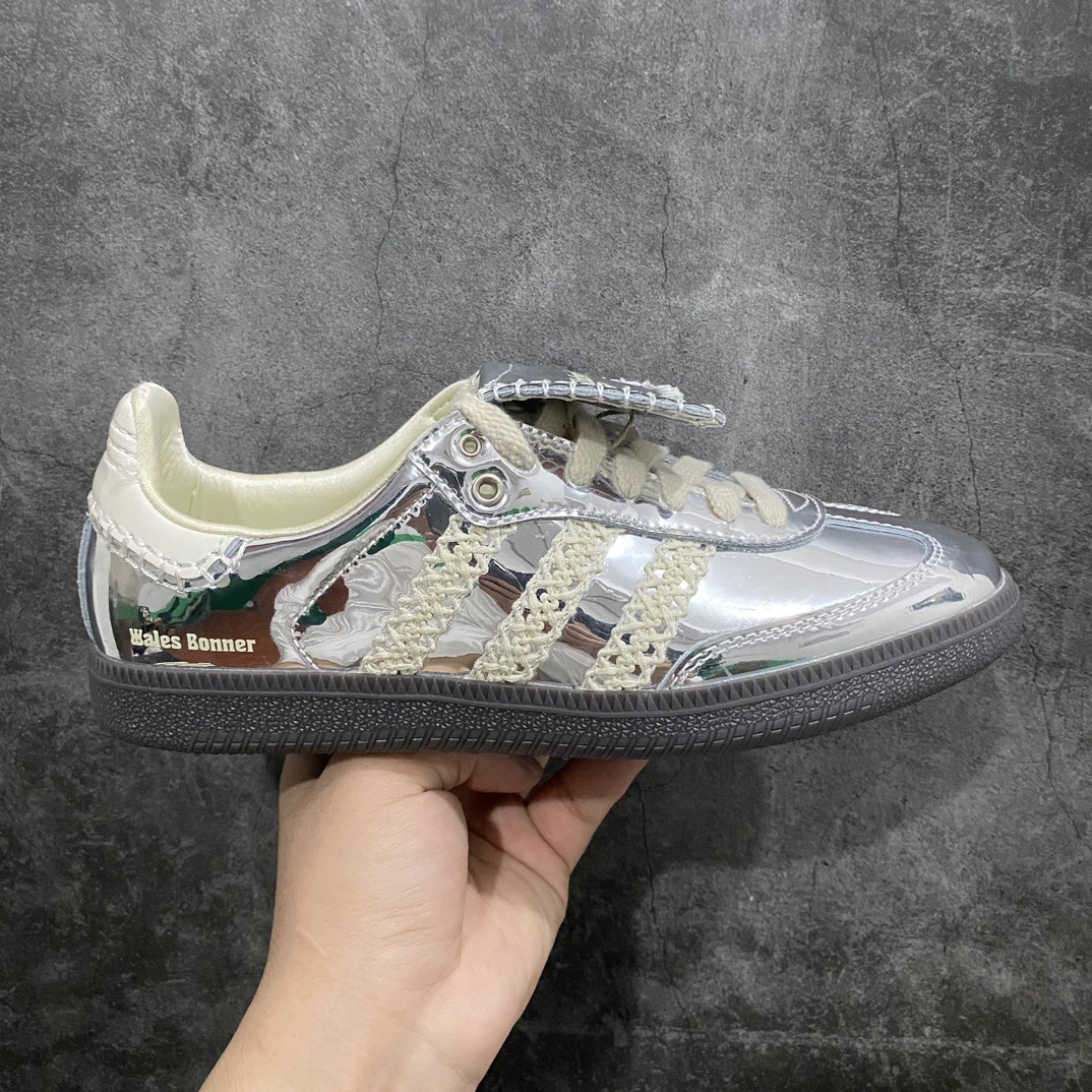 [Pure original] Wales Bonner x AD Originals Samba Classic ”Silver Metallic” Samba series gentleman German training football style all-match low-top casual sports shoes ”mirror silver beige caramel bottom” IG8181