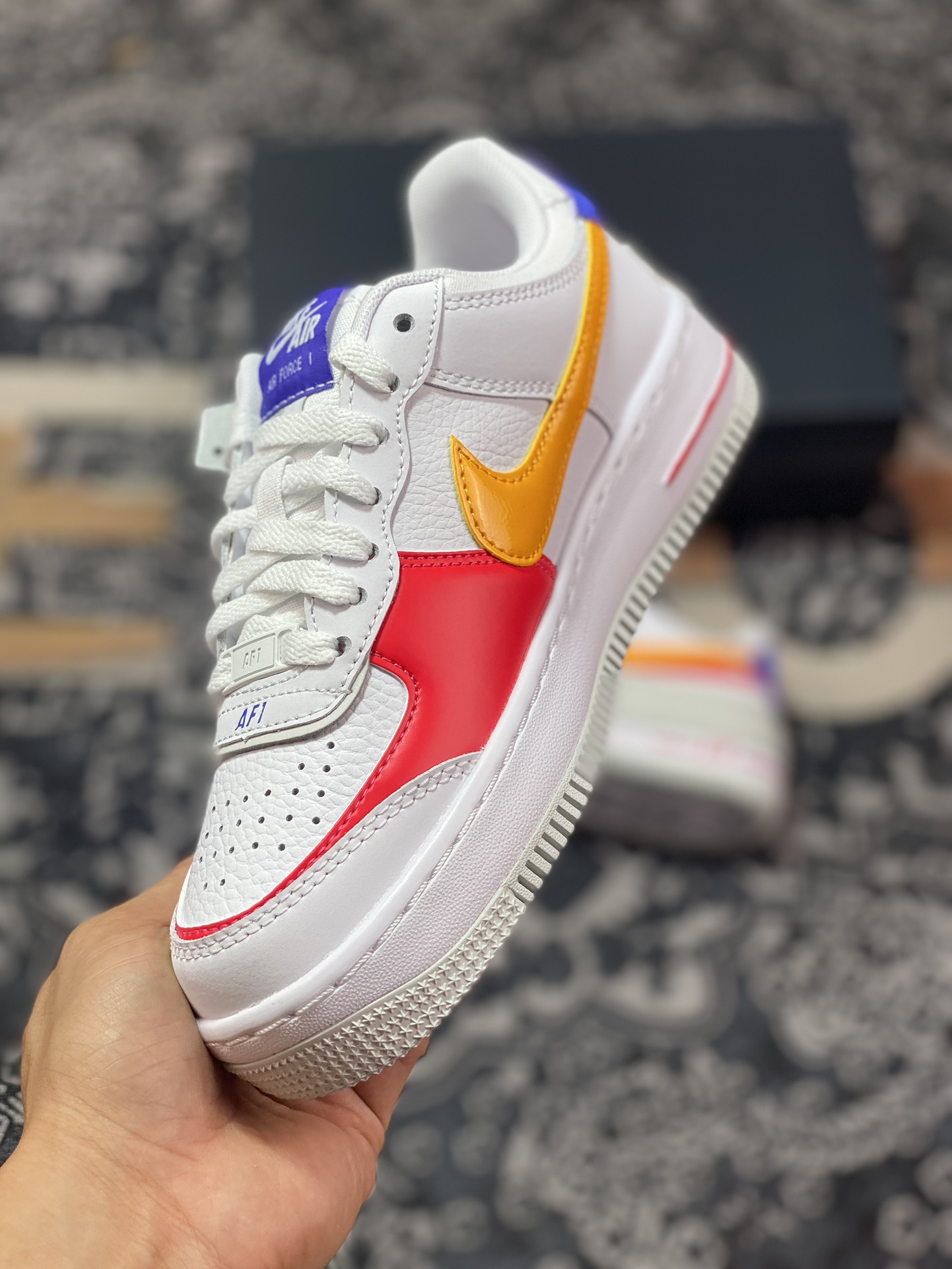 Nike WMNS Air Force 1 Shadow ”Multi-Color” Air Force One lightweight high-top versatile sneakers ”leather white royal blue red and yellow” DZ1847-100