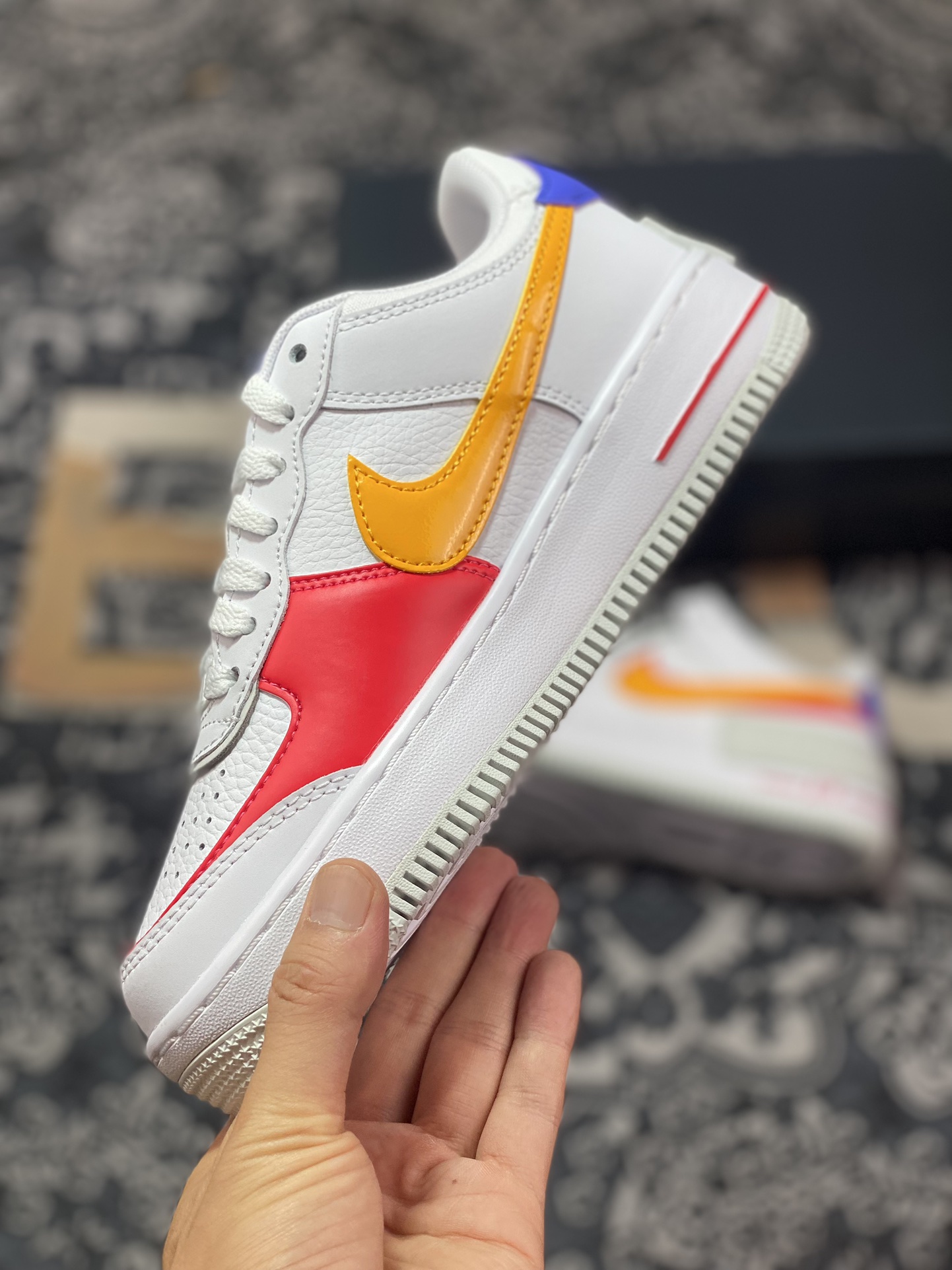 Nike WMNS Air Force 1 Shadow ”Multi-Color” Air Force One lightweight high-top versatile sneakers ”leather white royal blue red and yellow” DZ1847-100