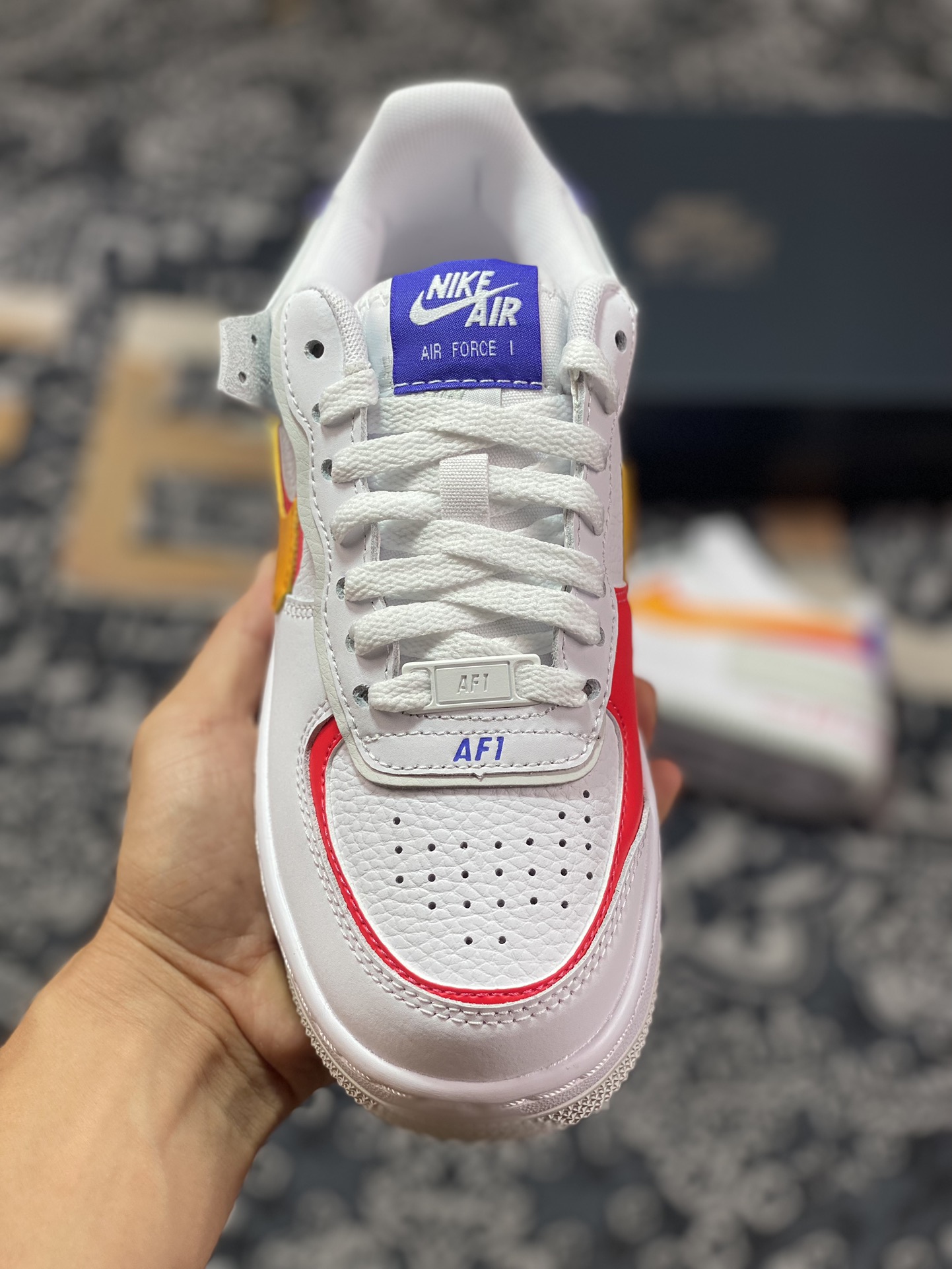 Nike WMNS Air Force 1 Shadow ”Multi-Color” Air Force One lightweight high-top versatile sneakers ”leather white royal blue red and yellow” DZ1847-100