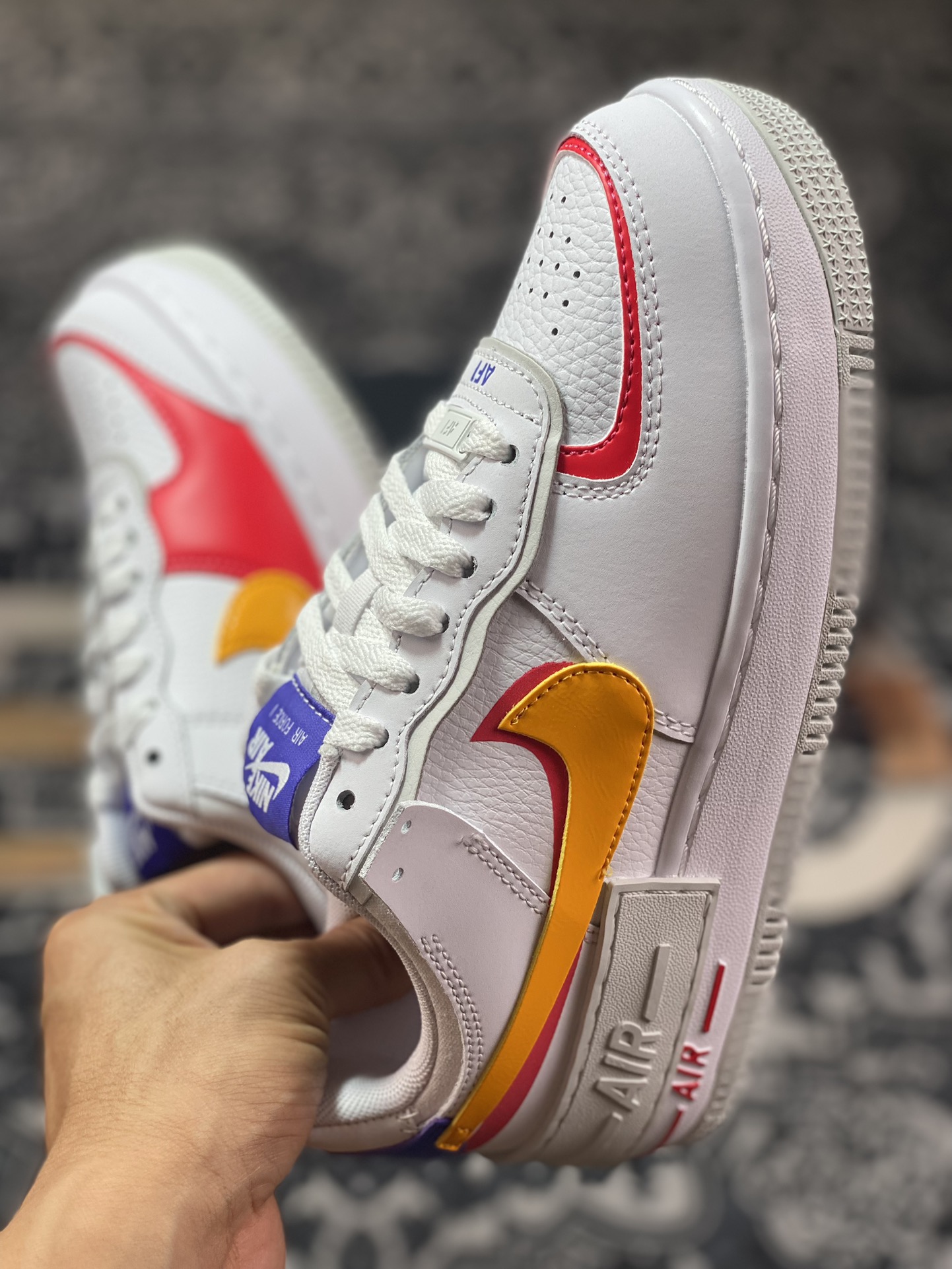 Nike WMNS Air Force 1 Shadow ”Multi-Color” Air Force One lightweight high-top versatile sneakers ”leather white royal blue red and yellow” DZ1847-100