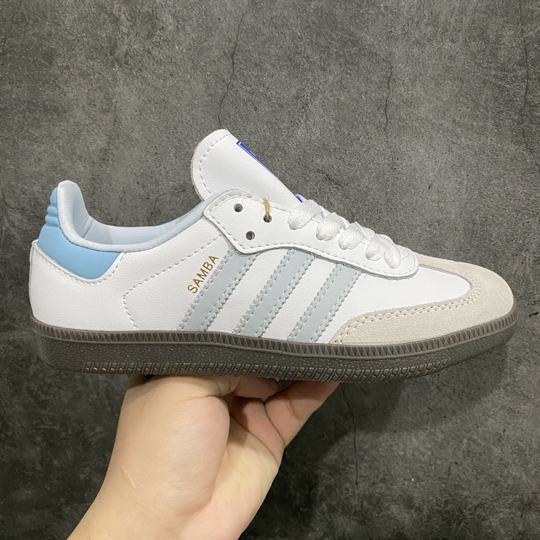 [Pure original] AD clover SAMBA men and women retro sports casual German training shoes ID2055 white lake blue