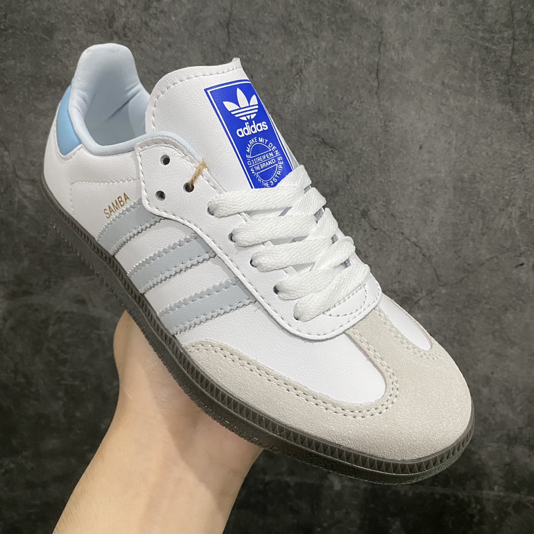 [Pure original] AD clover SAMBA men and women retro sports casual German training shoes ID2055 white lake blue