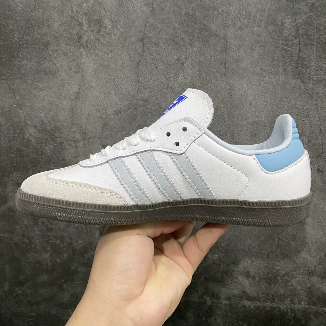 [Pure original] AD clover SAMBA men and women retro sports casual German training shoes ID2055 white lake blue