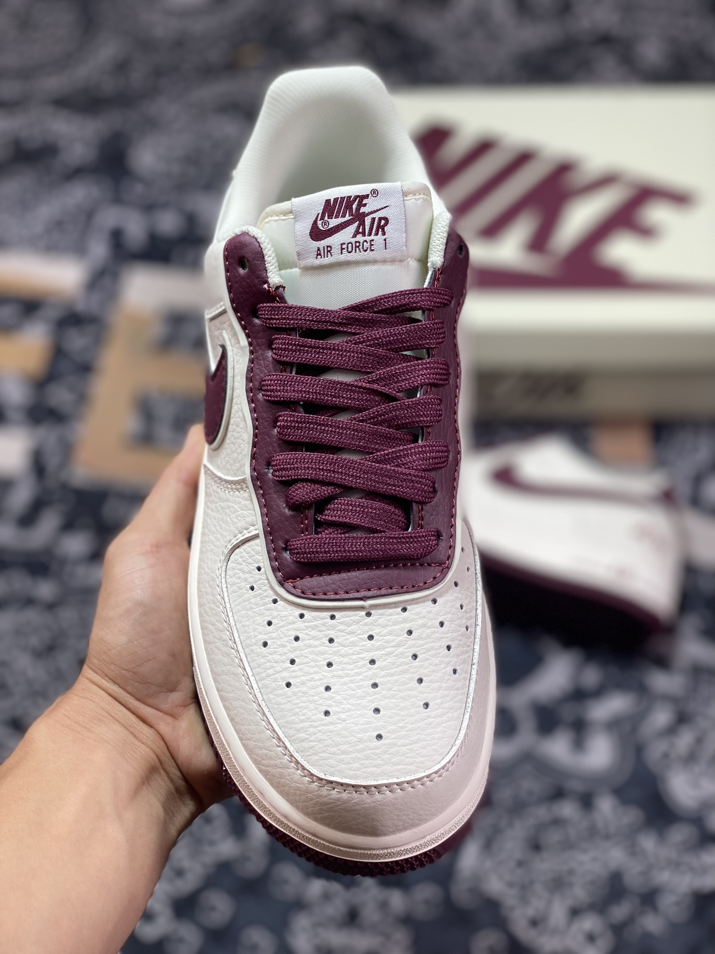 Nike Air Force 1'07 Low ”Beige/Wine Red” Air Force One sneakers ”Leather Beige Wine Red Overlap Hook” JF1983-551