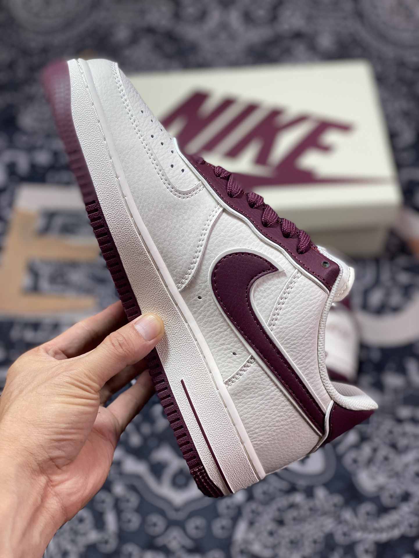 Nike Air Force 1'07 Low ”Beige/Wine Red” Air Force One sneakers ”Leather Beige Wine Red Overlap Hook” JF1983-551