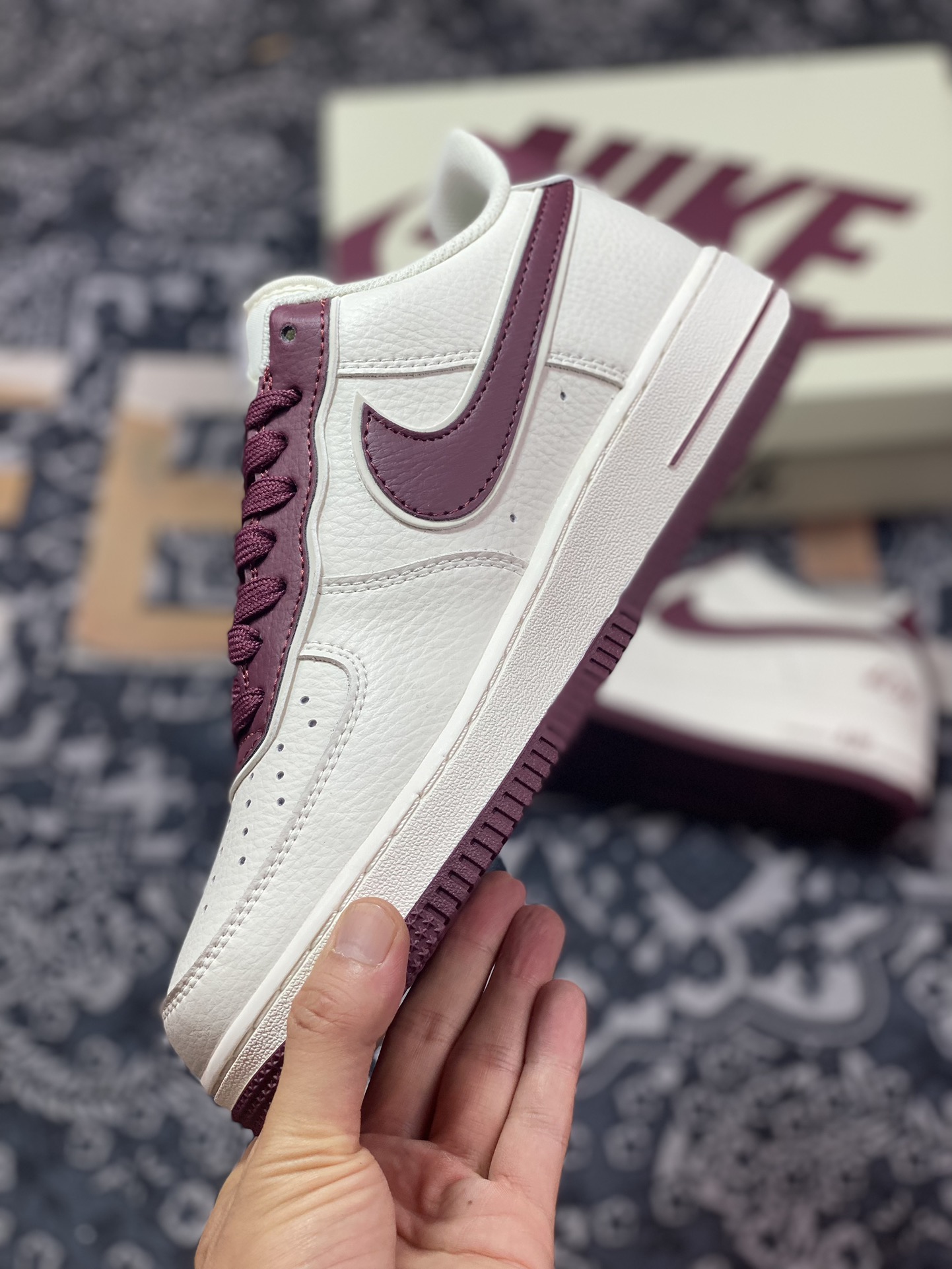 Nike Air Force 1'07 Low ”Beige/Wine Red” Air Force One sneakers ”Leather Beige Wine Red Overlap Hook” JF1983-551