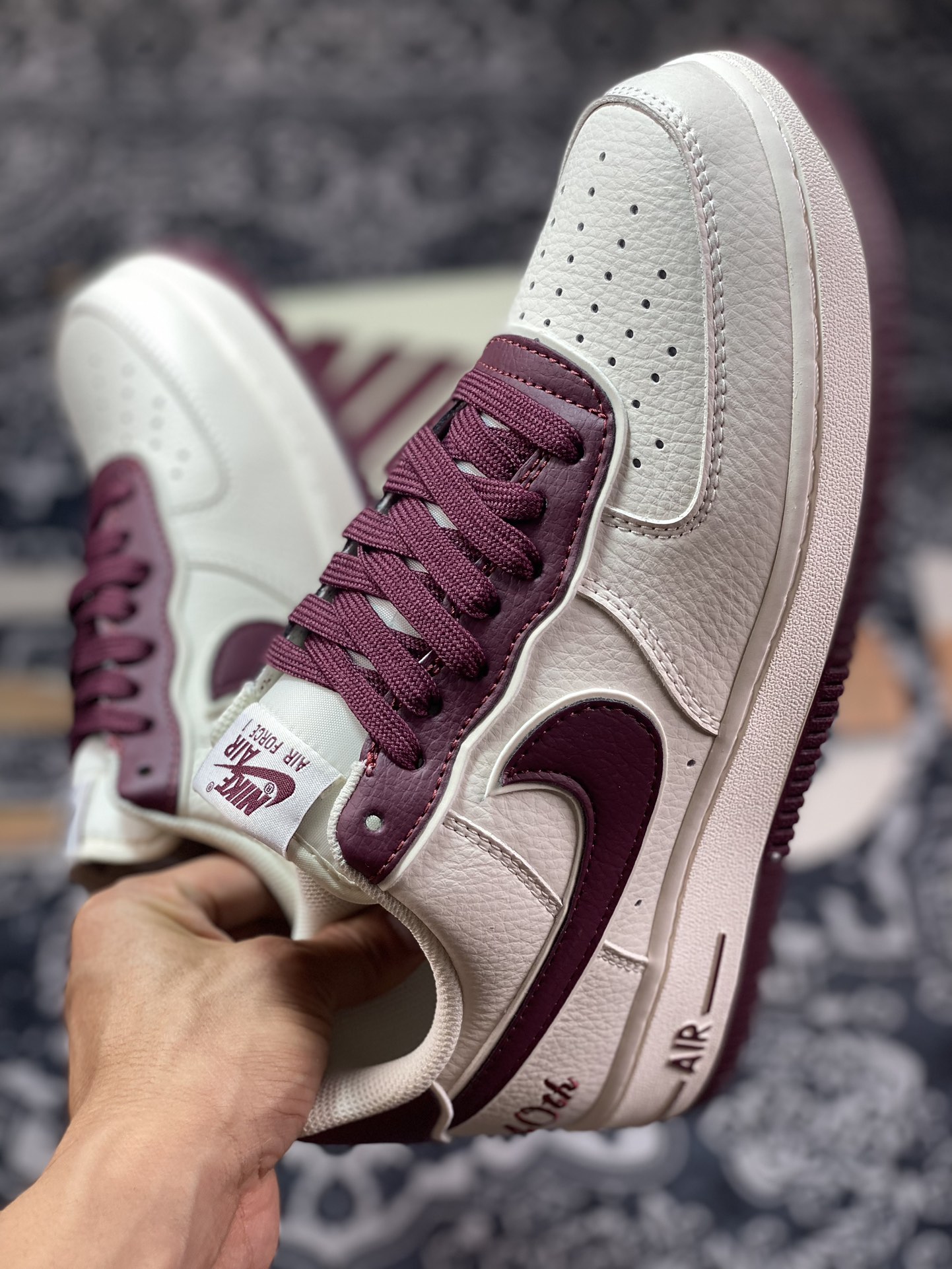 Nike Air Force 1'07 Low ”Beige/Wine Red” Air Force One sneakers ”Leather Beige Wine Red Overlap Hook” JF1983-551