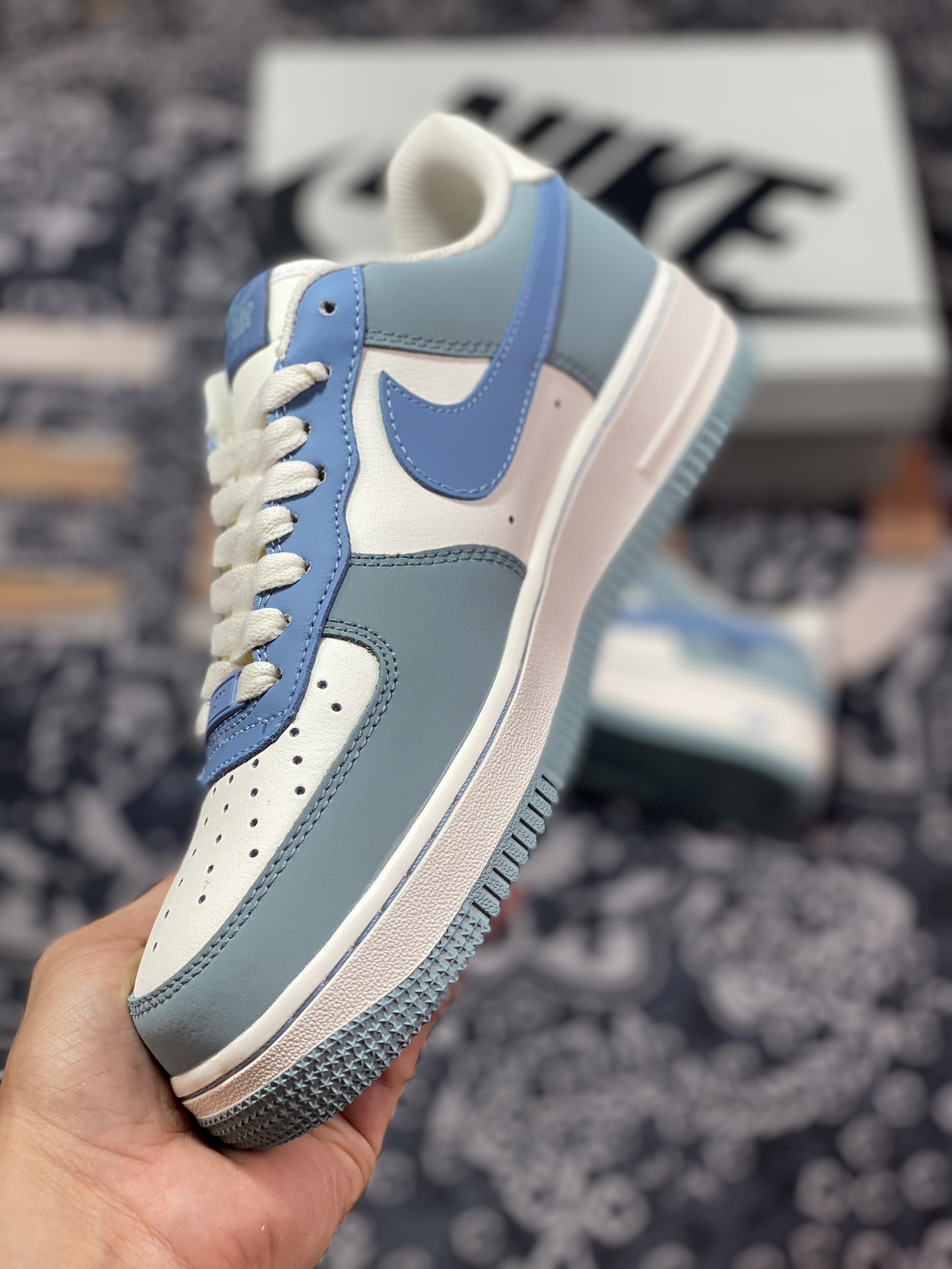 Nike Air Force 1 '07 Low QS ”Sail White/Blue Swoosh” Air Force One classic low-top sneakers ”Leather Nano Blue Beige Hook” DB3301-177