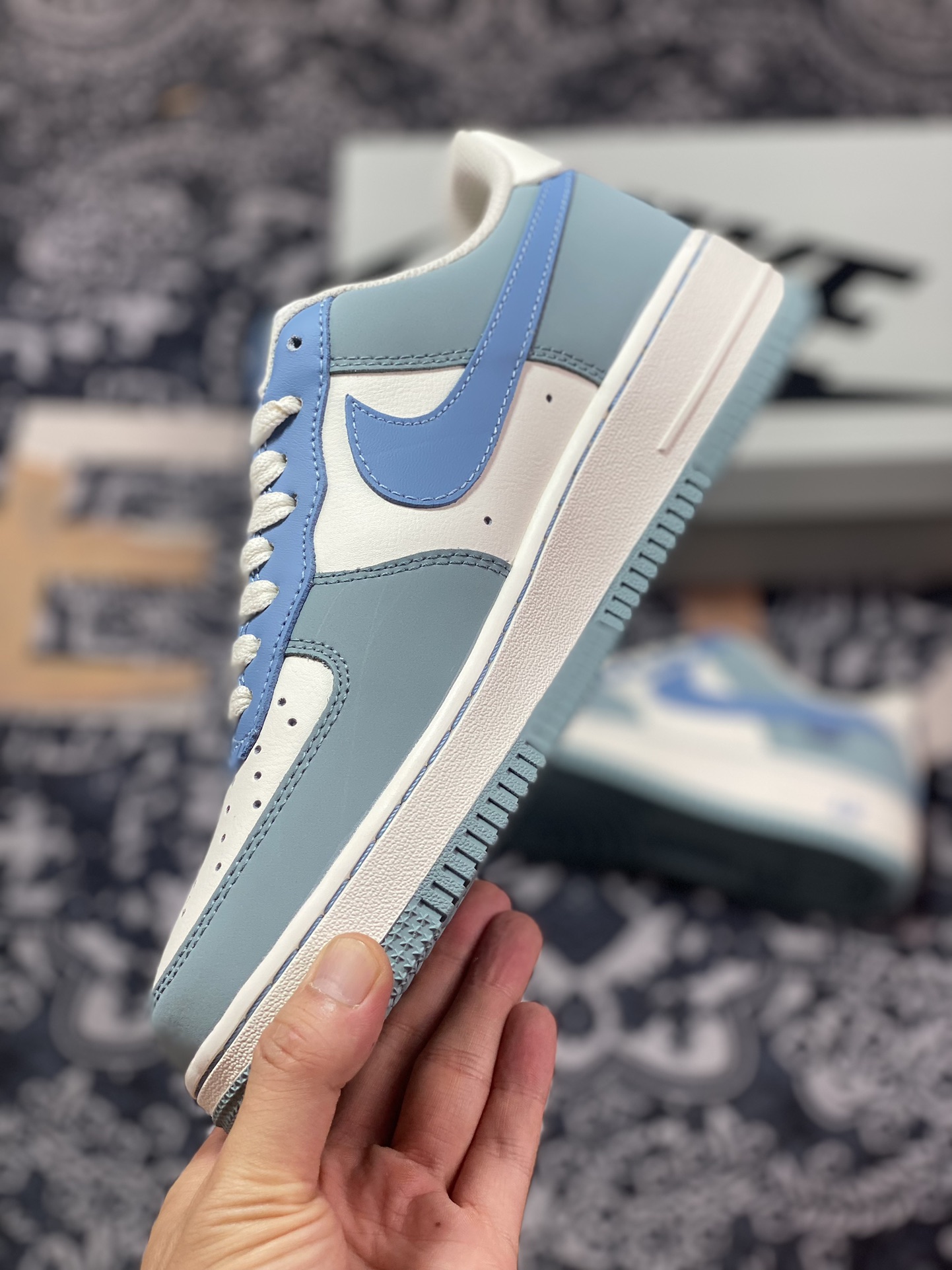 Nike Air Force 1 '07 Low QS ”Sail White/Blue Swoosh” Air Force One classic low-top sneakers ”Leather Nano Blue Beige Hook” DB3301-177