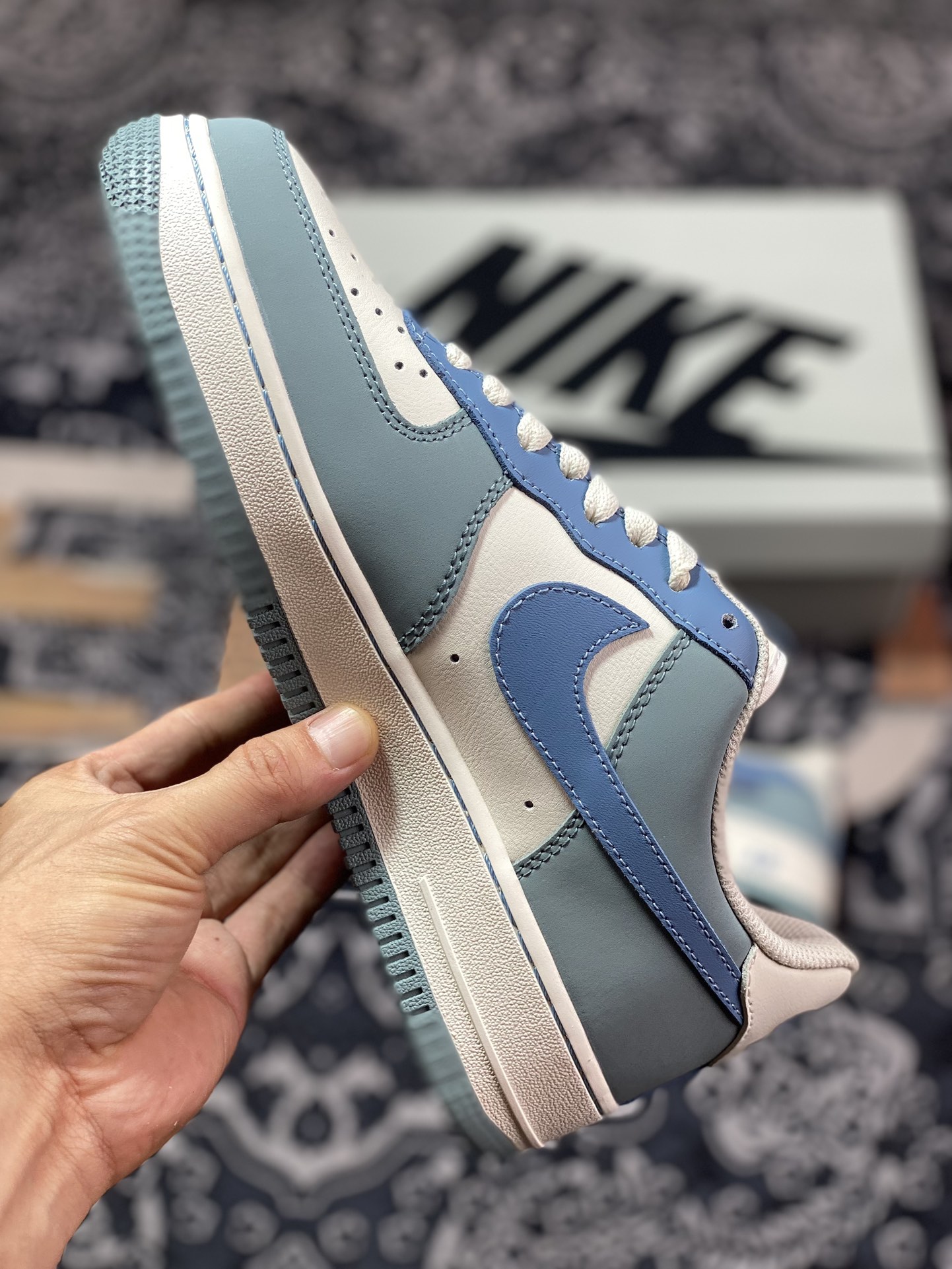 Nike Air Force 1 '07 Low QS ”Sail White/Blue Swoosh” Air Force One classic low-top sneakers ”Leather Nano Blue Beige Hook” DB3301-177