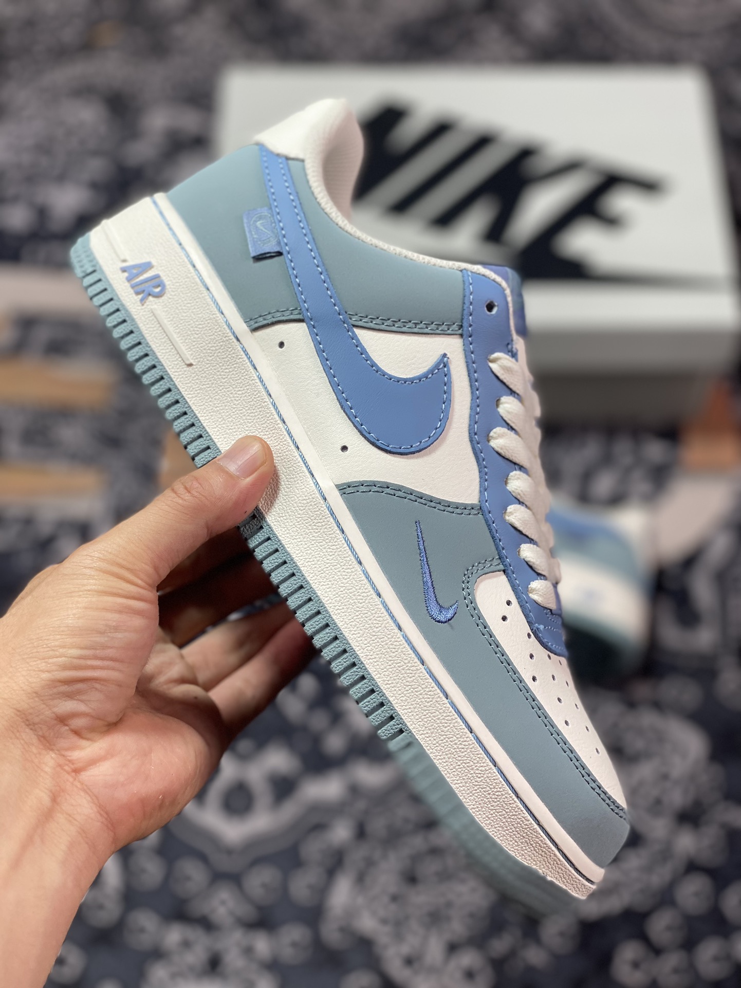 Nike Air Force 1 '07 Low QS ”Sail White/Blue Swoosh” Air Force One classic low-top sneakers ”Leather Nano Blue Beige Hook” DB3301-177