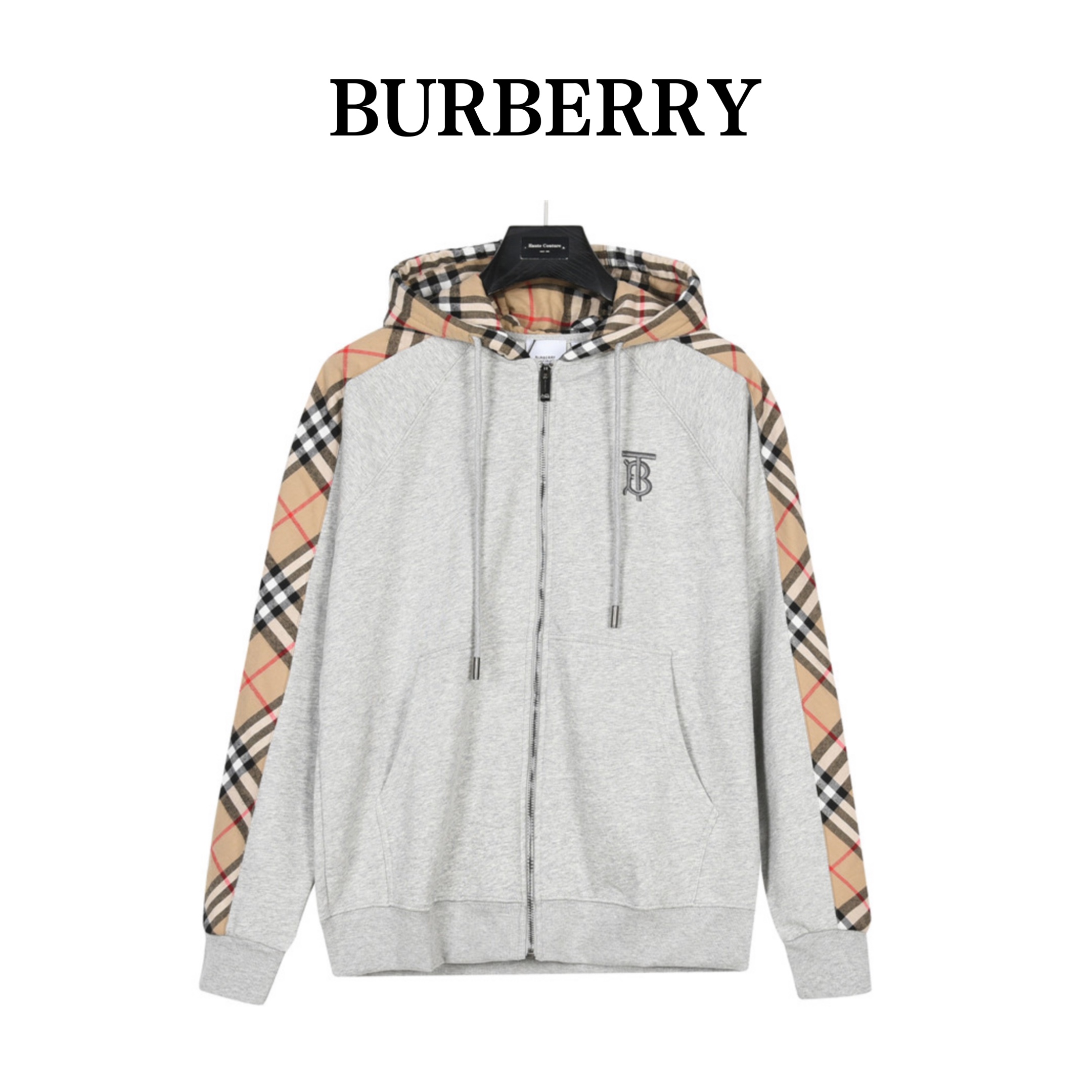 Burberry/巴宝莉 刺绣TB格纹拼接拉链卫衣外套