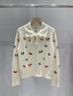 Thom Browne Clothing Cardigans Knit Sweater Brown Embroidery Knitting Wool