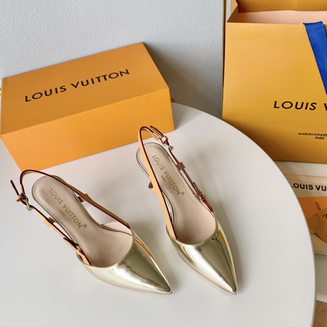 LouisVuttio*SS23新款BLOSSOM系列花朵电镀跟后空高跟凉鞋原版套楦顶级品质鞋面进口定制