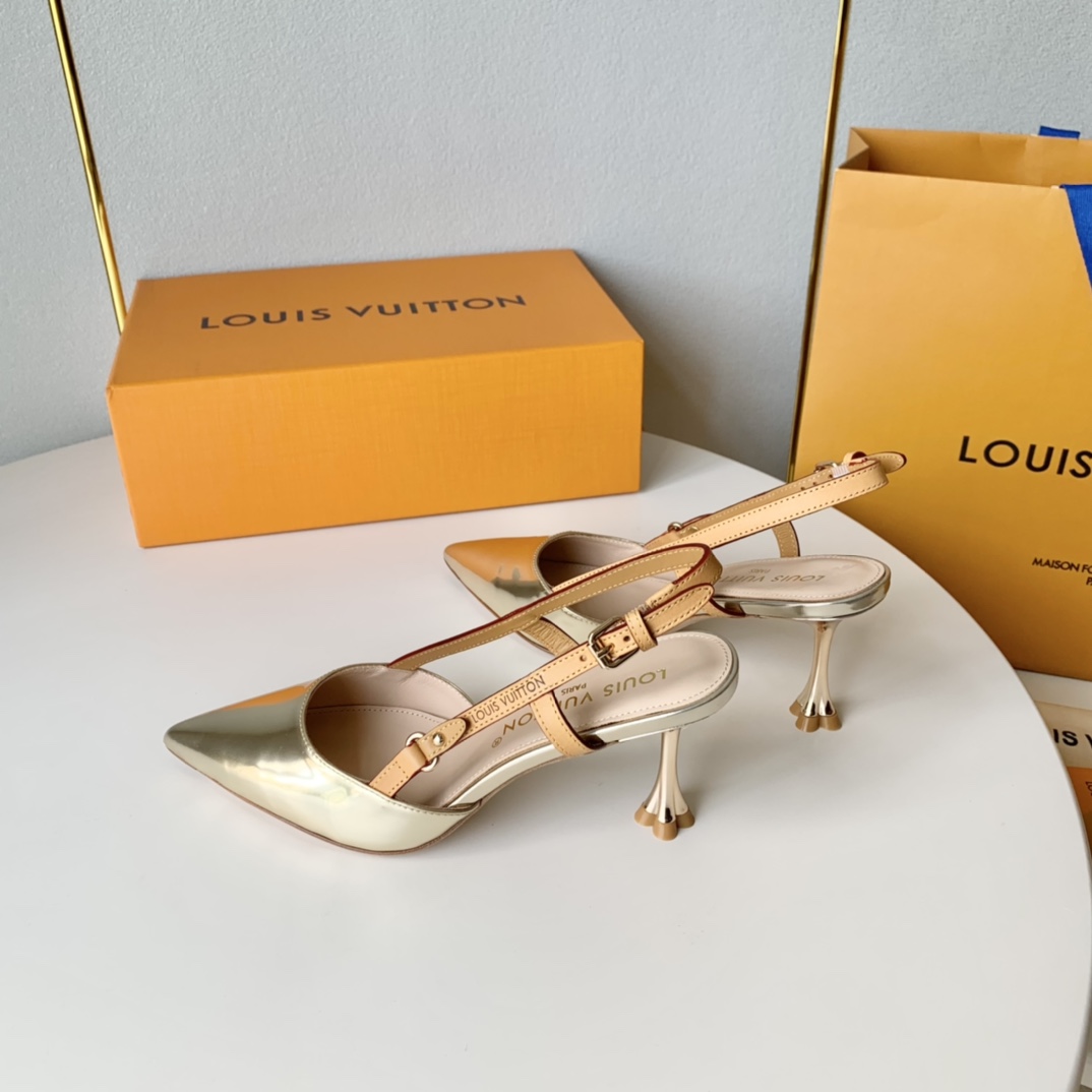 LouisVuttio*SS23新款BLOSSOM系列花朵电镀跟后空高跟凉鞋原版套楦顶级品质鞋面进口定制