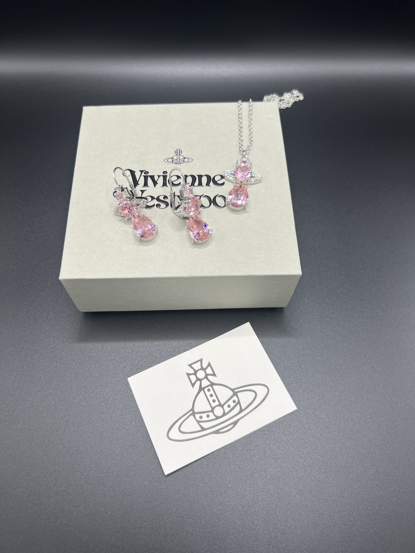 Vivienne Westwood 西太后粉丝水滴锆石项链耳环套装一白金色