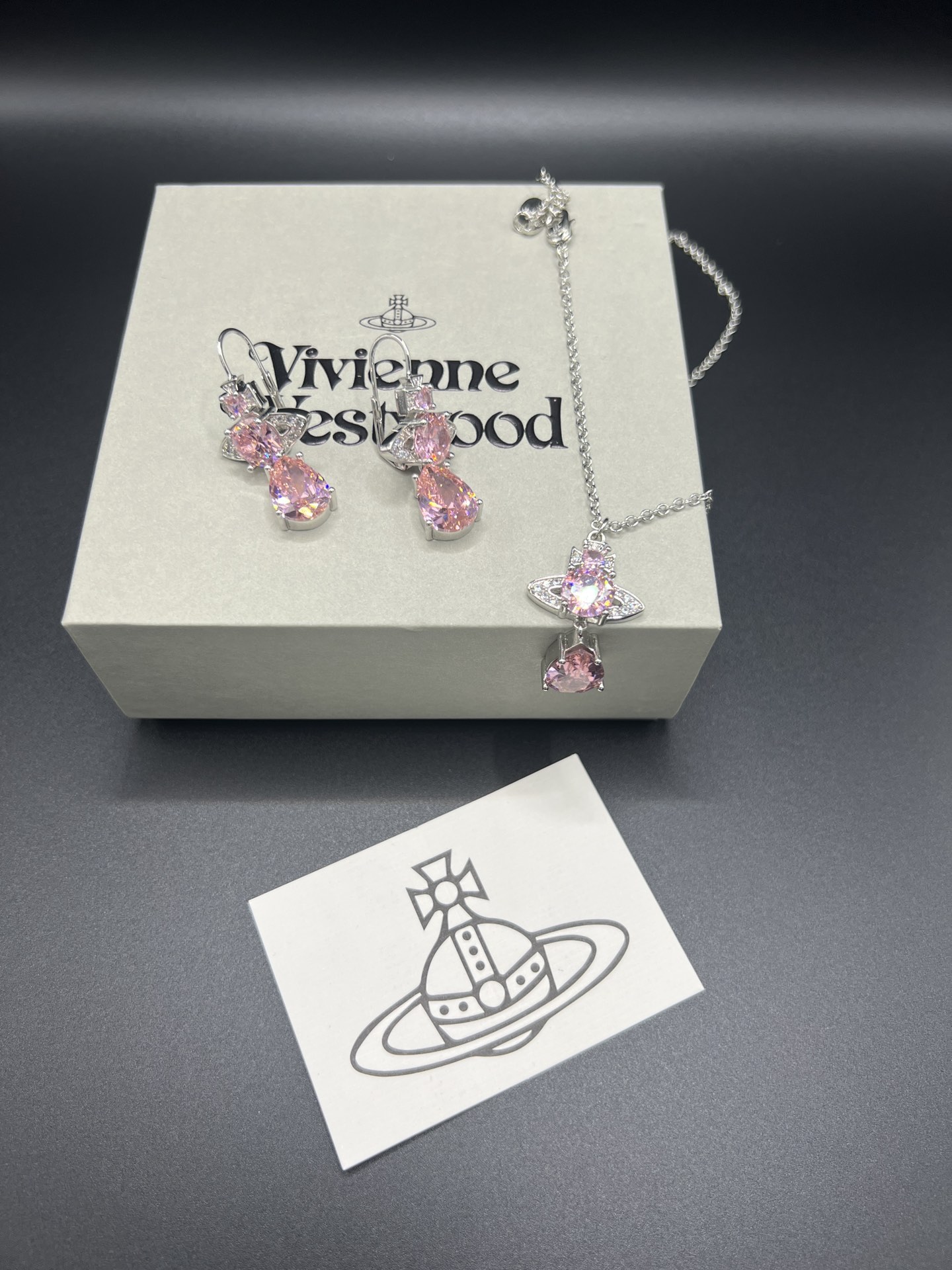 Vivienne Westwood 西太后粉丝水滴锆石项链耳环套装一白金色